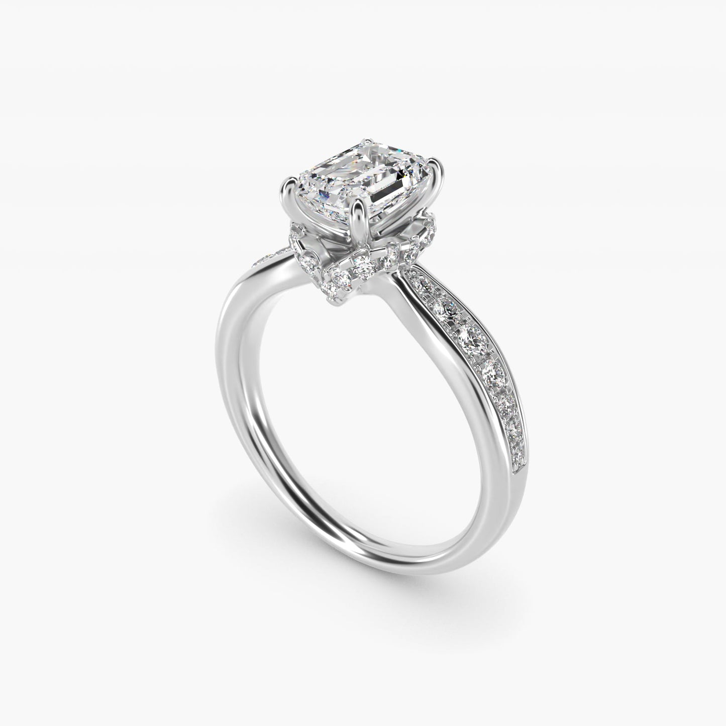 Romantic Six Prong Hidden Halo Diamond Engagement Ring in 14k White Gold (1/5 ct. tw.) - Emerald Center