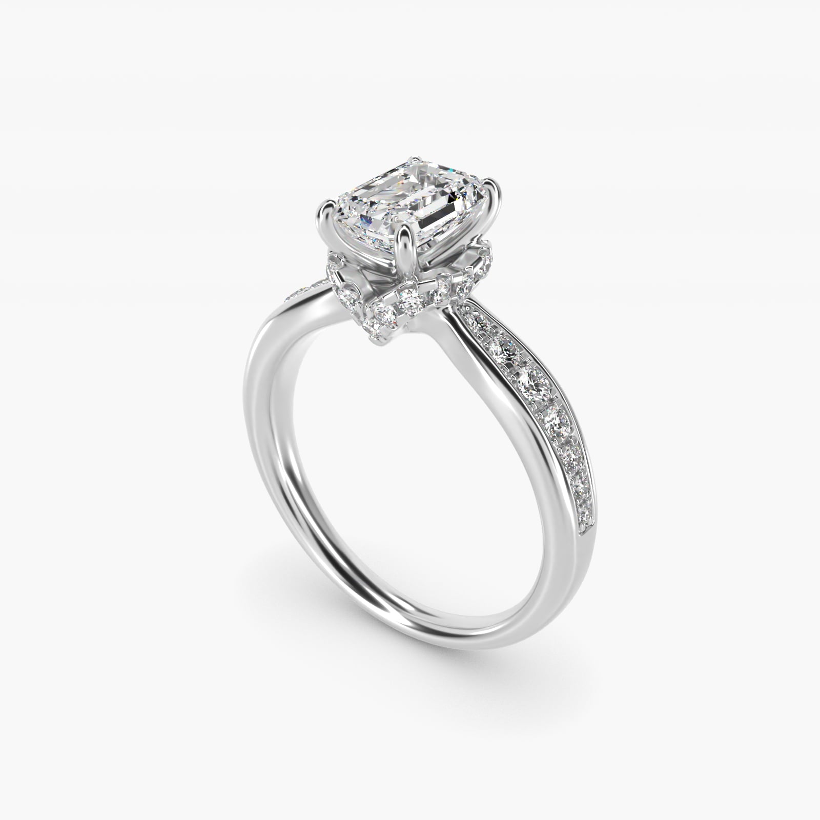 Romantic Six Prong Hidden Halo Diamond Engagement Ring in 14k White Gold (1/5 ct. tw.) - Emerald Center