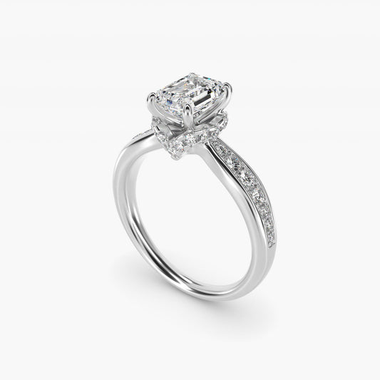 Romantic Six Prong Hidden Halo Diamond Engagement Ring in 14k White Gold (1/5 ct. tw.) - Emerald Center