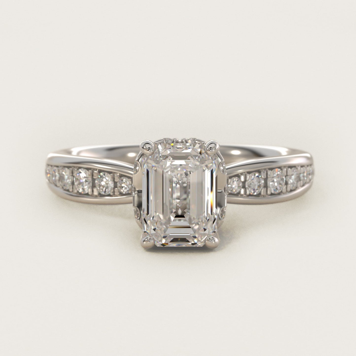 Romantic Six Prong Hidden Halo Diamond Engagement Ring in 14k White Gold (1/5 ct. tw.) - Emerald Center