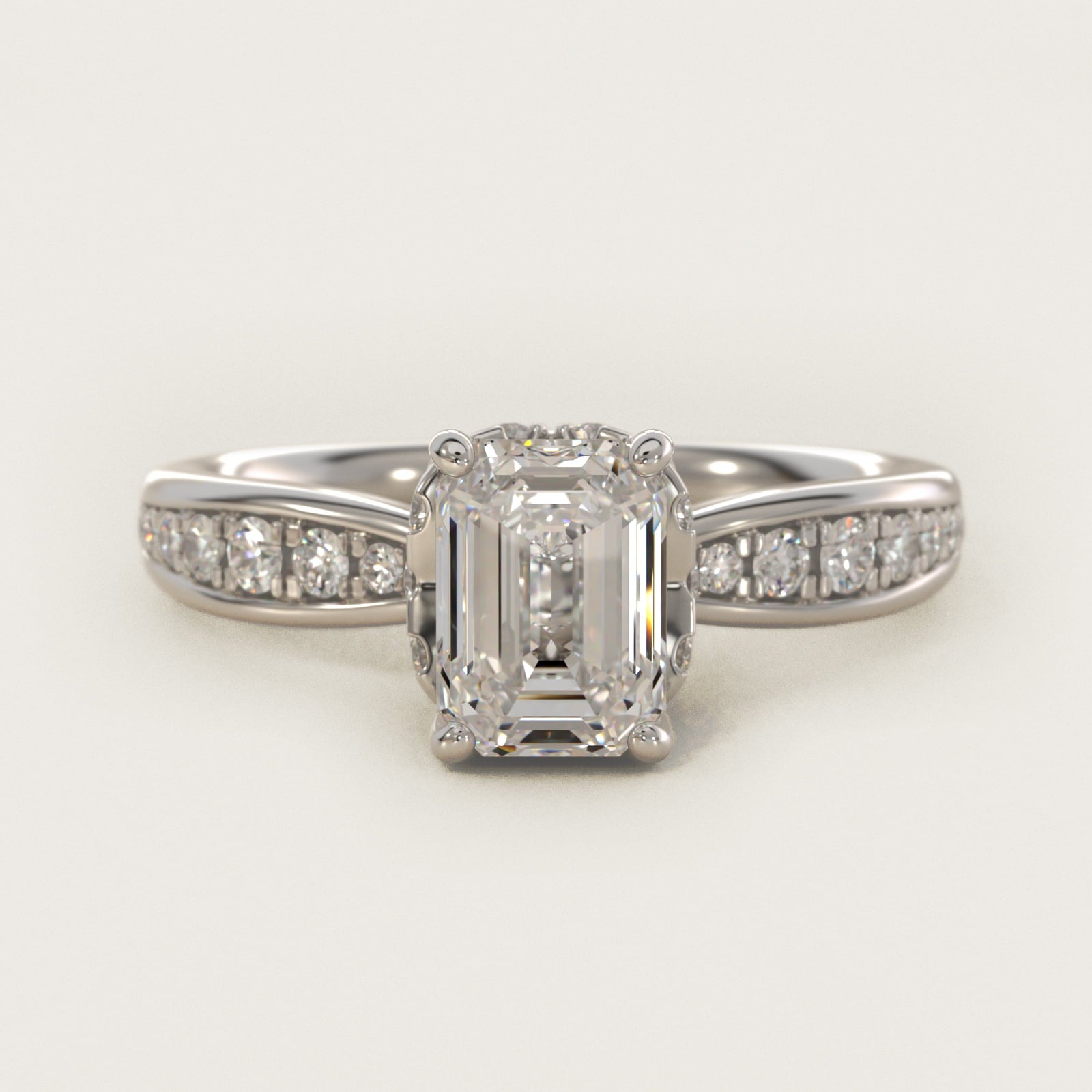 Romantic Six Prong Hidden Halo Diamond Engagement Ring in 14k White Gold (1/5 ct. tw.) - Emerald Center