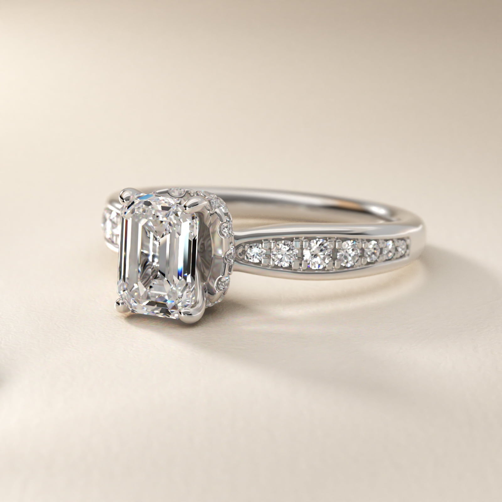 Romantic Six Prong Hidden Halo Diamond Engagement Ring in 14k White Gold (1/5 ct. tw.) - Emerald Center