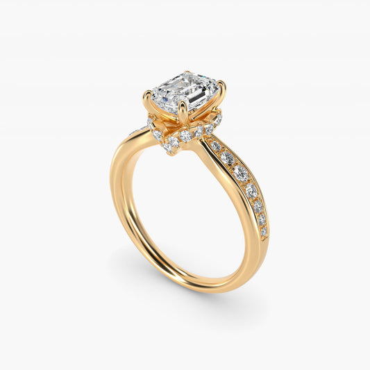 Romantic Six Prong Hidden Halo Diamond Engagement Ring in 14k Yellow Gold (1/5 ct. tw.) - Emerald Center