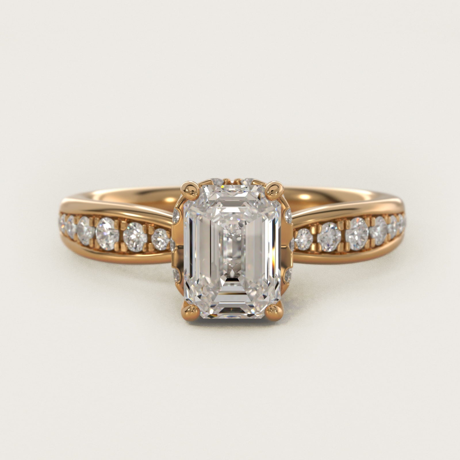 Romantic Six Prong Hidden Halo Diamond Engagement Ring in 18k Yellow Gold (1/5 ct. tw.) - Emerald Center
