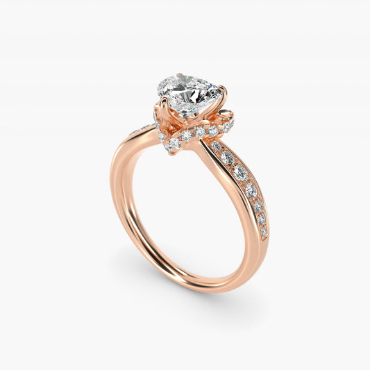 Romantic Six Prong Hidden Halo Diamond Engagement Ring in 14k Rose Gold (1/5 ct. tw.) - Heart Center