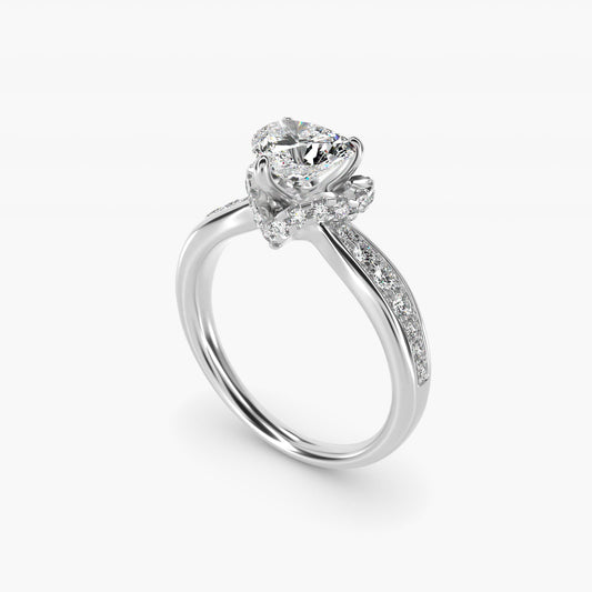 Romantic Six Prong Hidden Halo Diamond Engagement Ring in 18k White Gold (1/5 ct. tw.) - Heart Center
