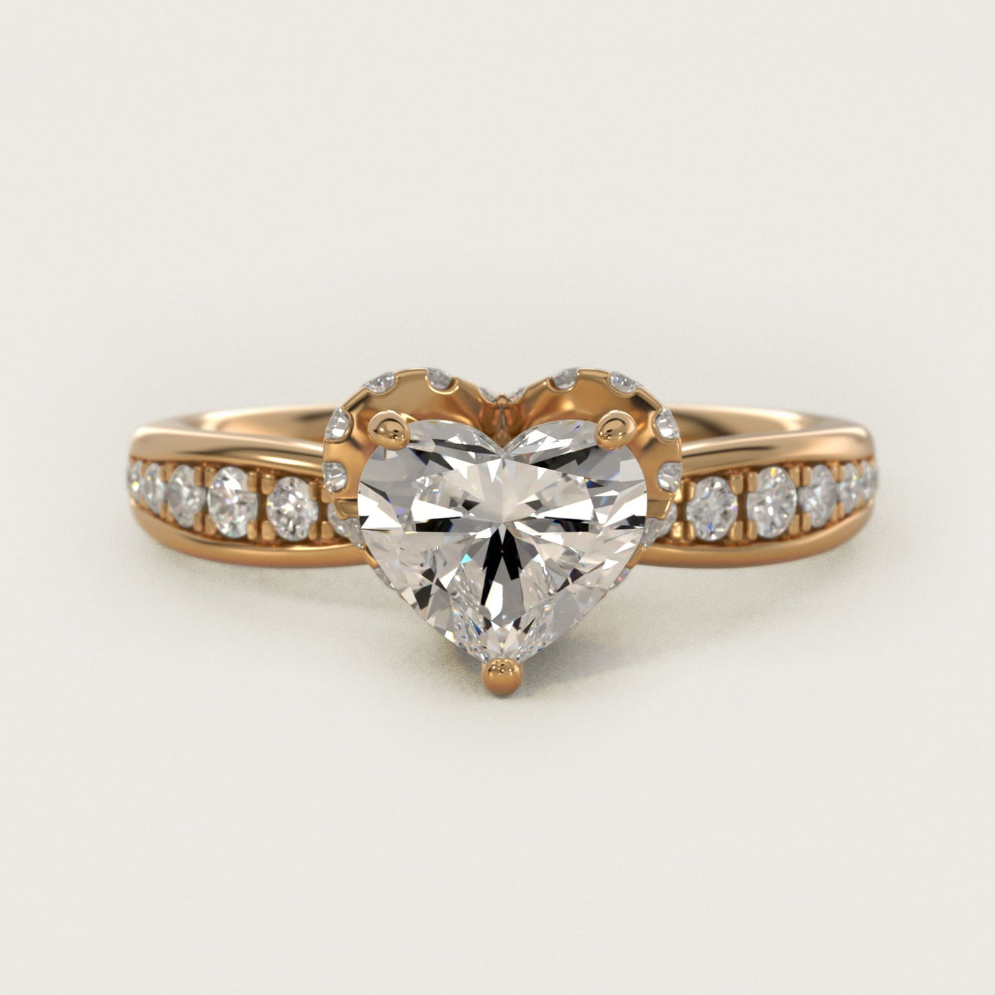 Romantic Six Prong Hidden Halo Diamond Engagement Ring in 14k Yellow Gold (1/5 ct. tw.) - Heart Center