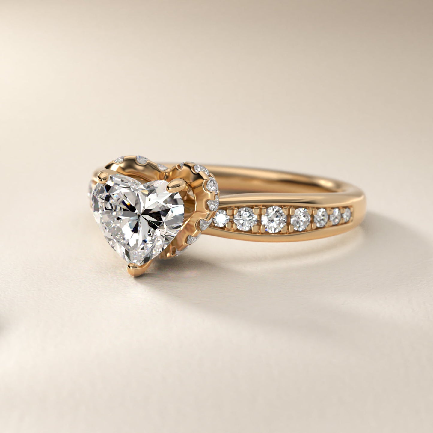 Romantic Six Prong Hidden Halo Diamond Engagement Ring in 14k Yellow Gold (1/5 ct. tw.) - Heart Center