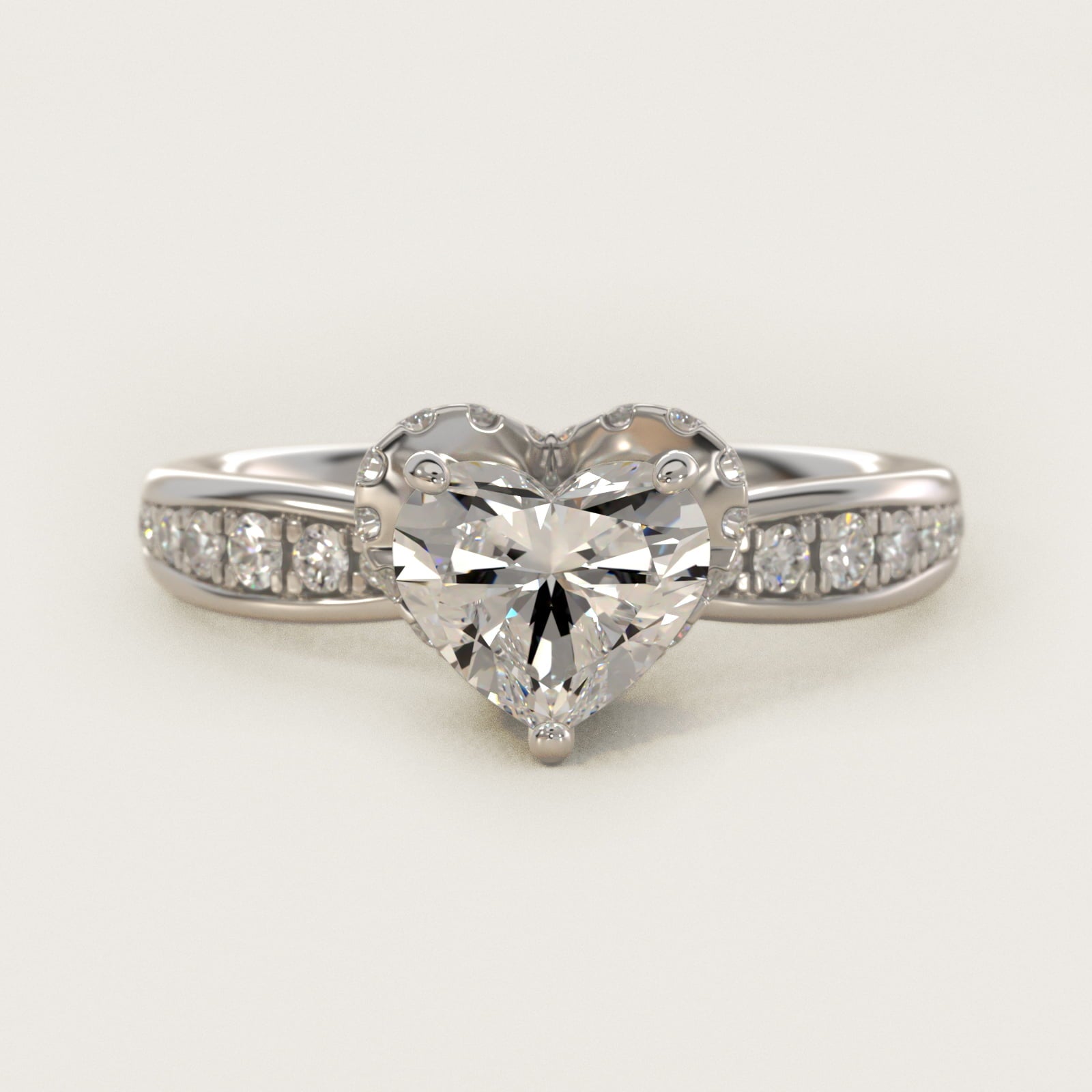 Romantic Six Prong Hidden Halo Diamond Engagement Ring in Platinum (1/5 ct. tw.) - Heart Center