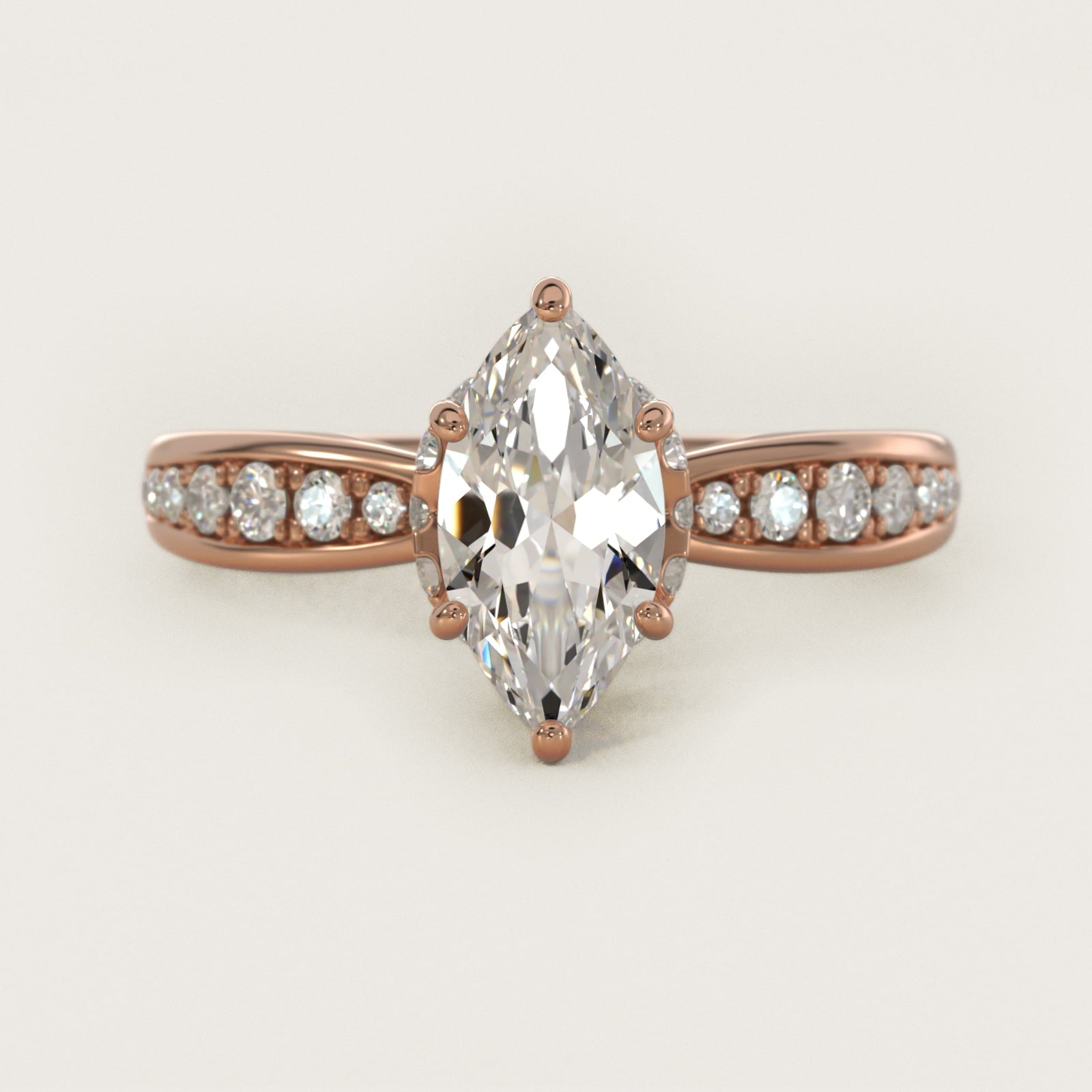 Romantic Six Prong Hidden Halo Diamond Engagement Ring in 14k Rose Gold (1/5 ct. tw.) - Marquise Center