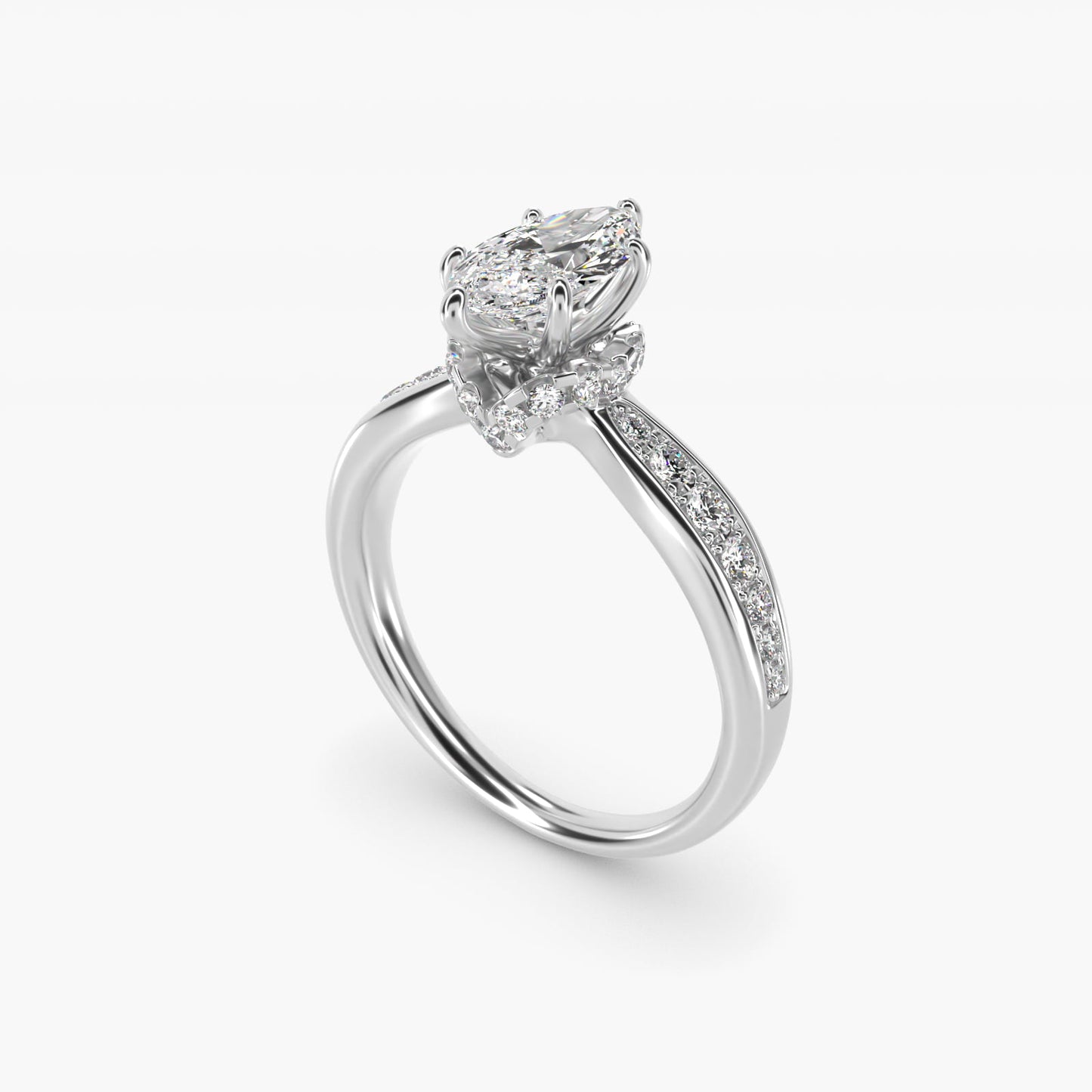 Romantic Six Prong Hidden Halo Diamond Engagement Ring in 14k White Gold (1/5 ct. tw.) - Marquise Center