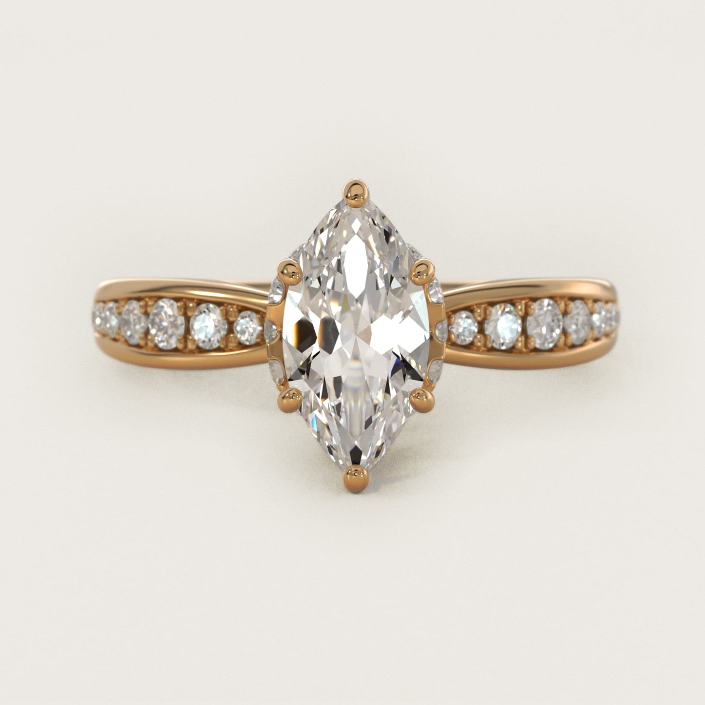 Romantic Six Prong Hidden Halo Diamond Engagement Ring in 14k Yellow Gold (1/5 ct. tw.) - Marquise Center