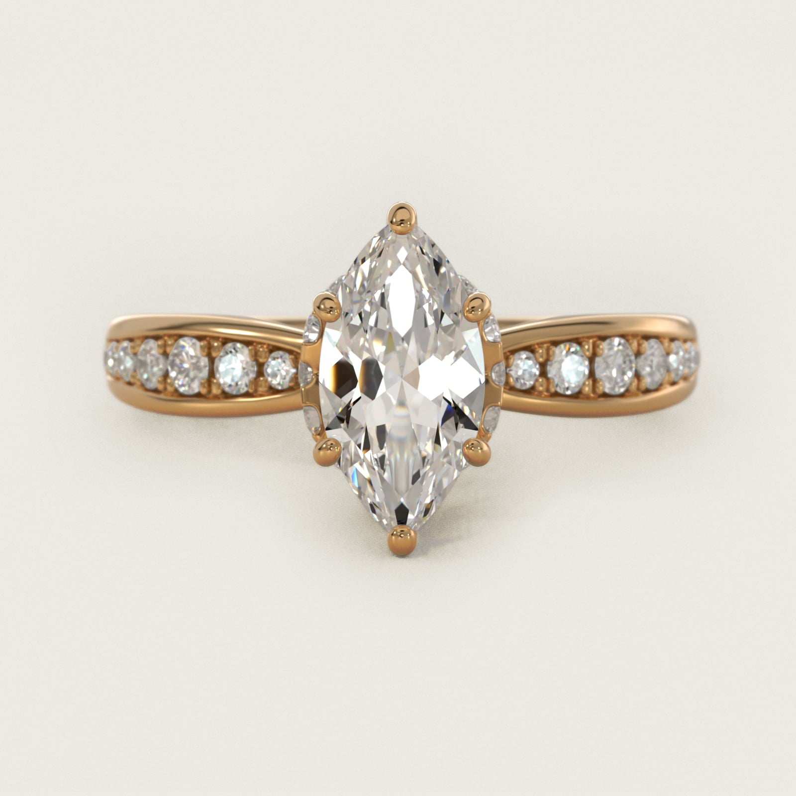 Romantic Six Prong Hidden Halo Diamond Engagement Ring in 14k Yellow Gold (1/5 ct. tw.) - Marquise Center