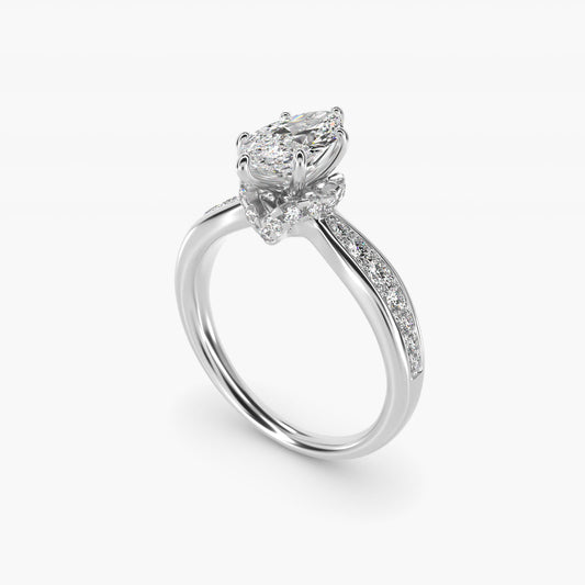 Romantic Six Prong Hidden Halo Diamond Engagement Ring in Platinum (1/5 ct. tw.) - Marquise Center
