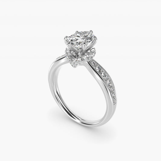 Romantic Six Prong Hidden Halo Diamond Engagement Ring in 14k White Gold (1/5 ct. tw.) - Oval Center