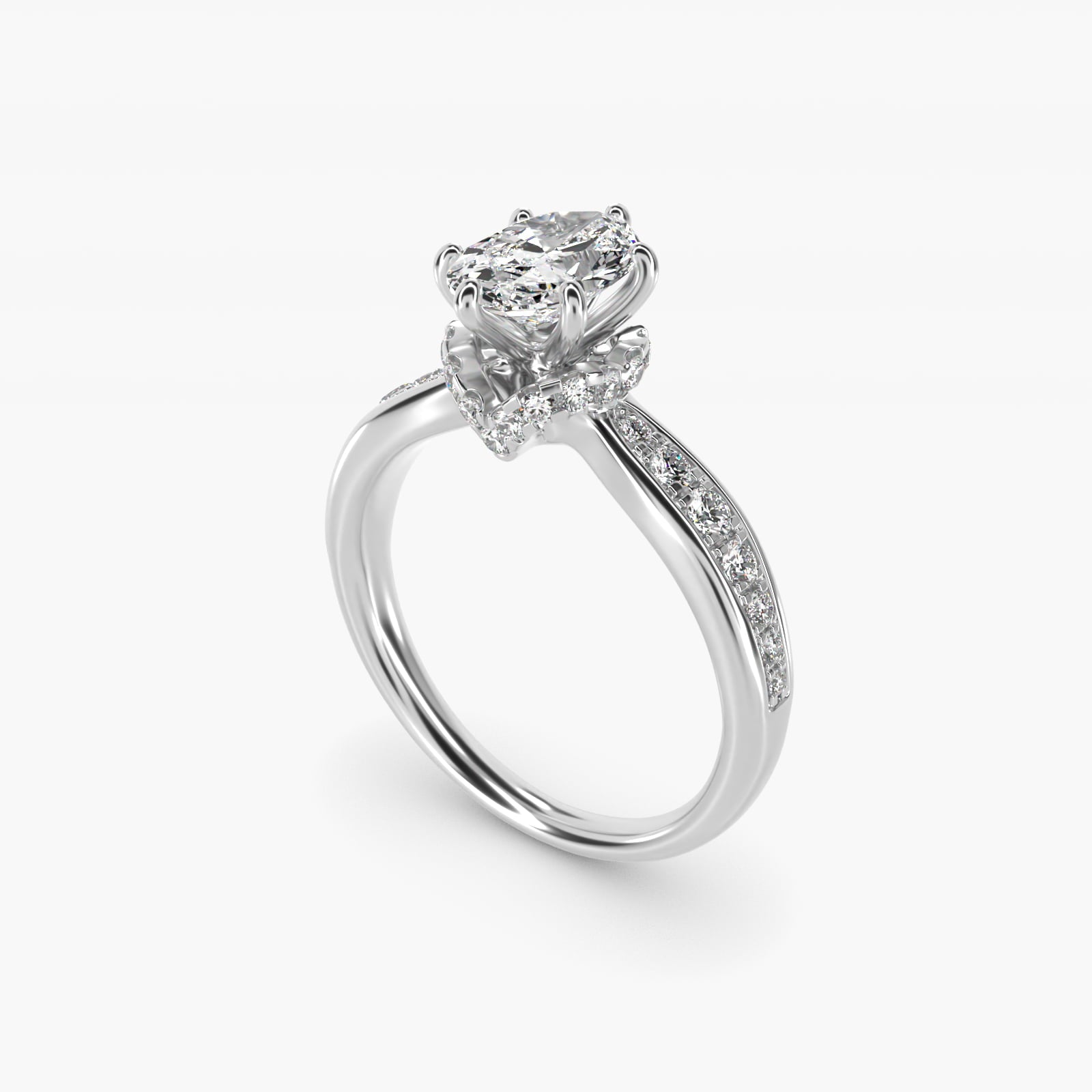 Romantic Six Prong Hidden Halo Diamond Engagement Ring in Platinum (1/5 ct. tw.) - Oval Center