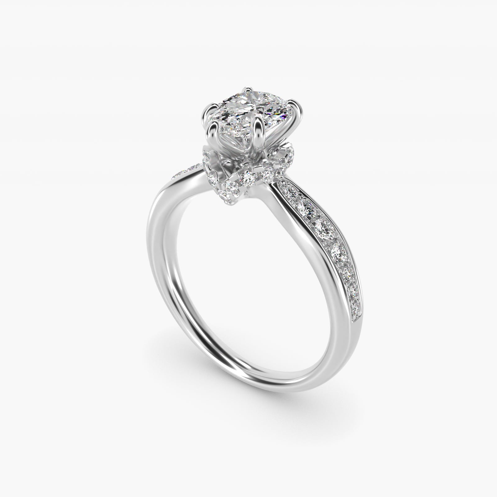Romantic Six Prong Hidden Halo Diamond Engagement Ring in 14k White Gold (1/5 ct. tw.) - Pear Center