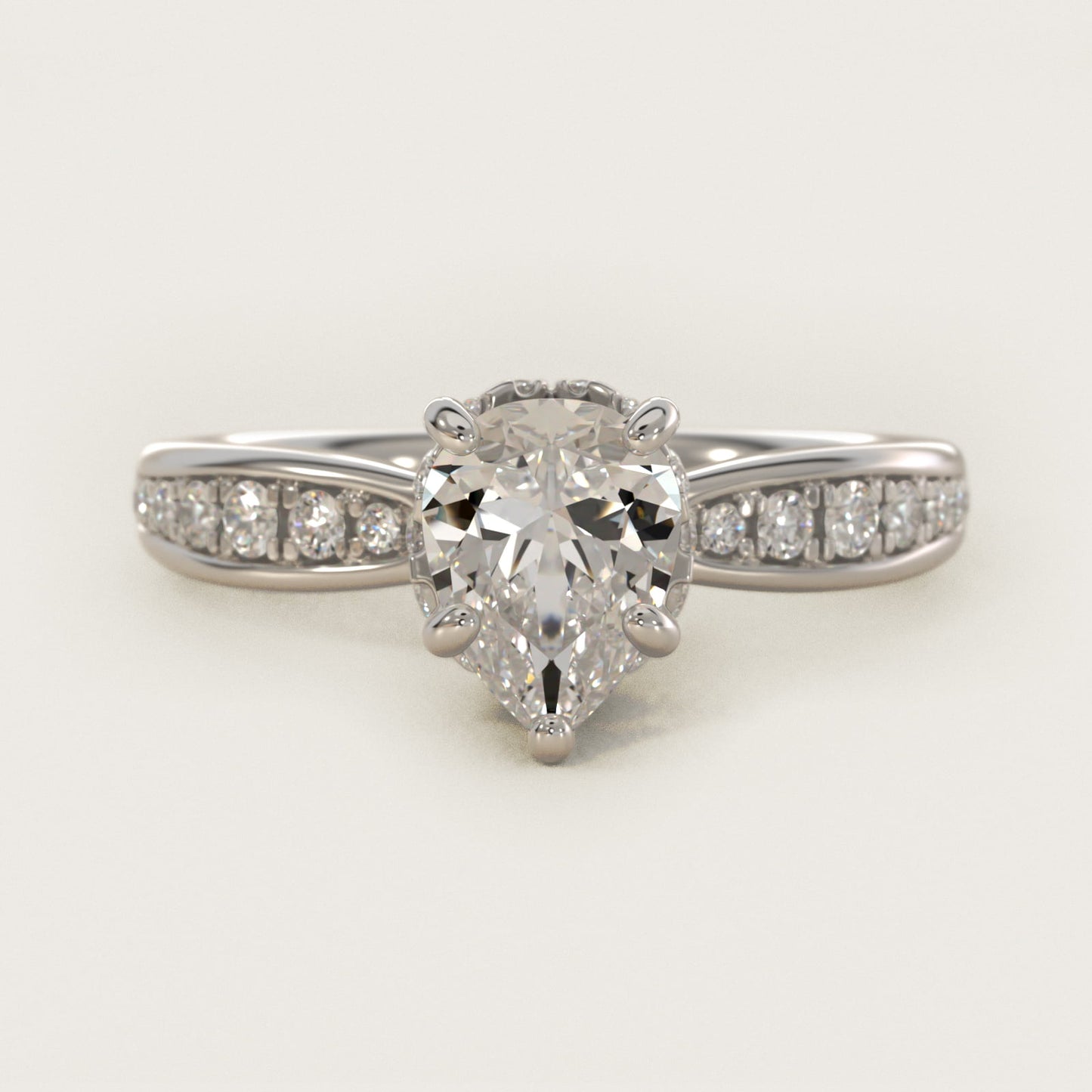 Romantic Six Prong Hidden Halo Diamond Engagement Ring in Platinum (1/5 ct. tw.) - Pear Center