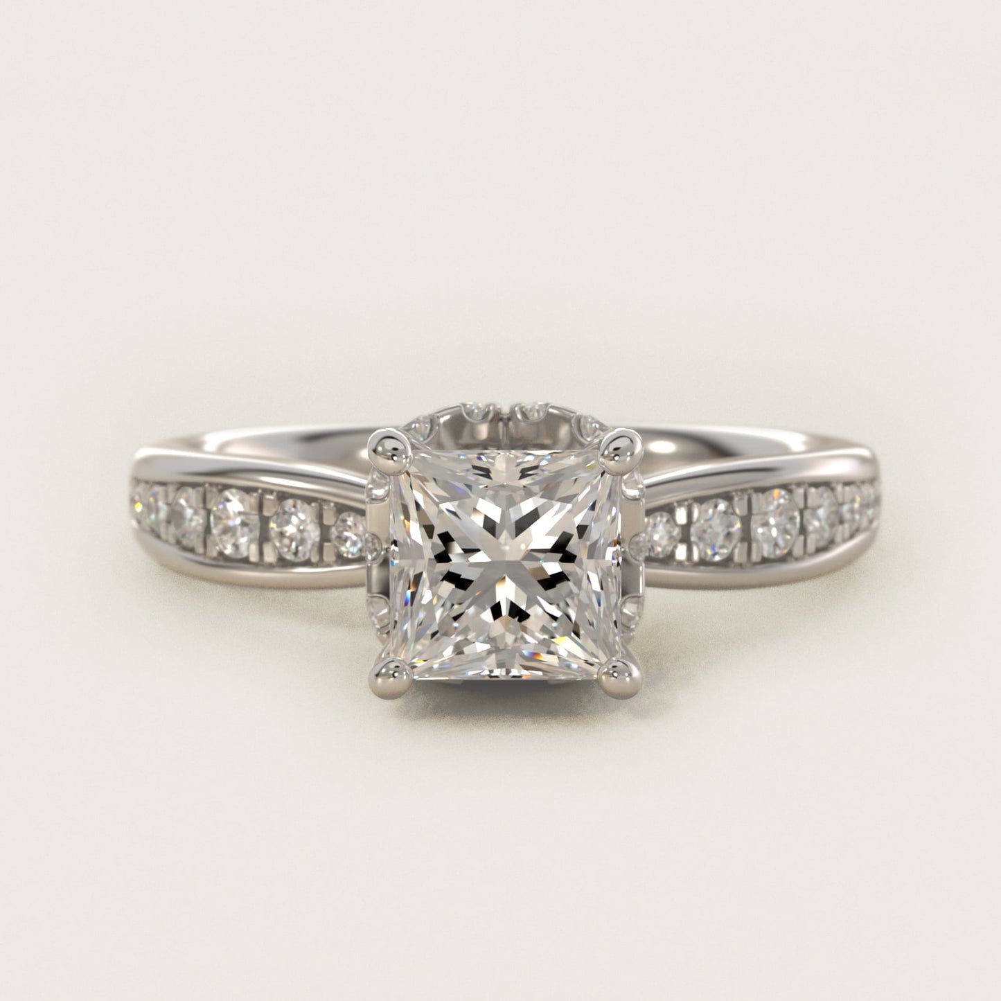 Romantic Six Prong Hidden Halo Diamond Engagement Ring in 14k White Gold (1/5 ct. tw.) - Princess Center