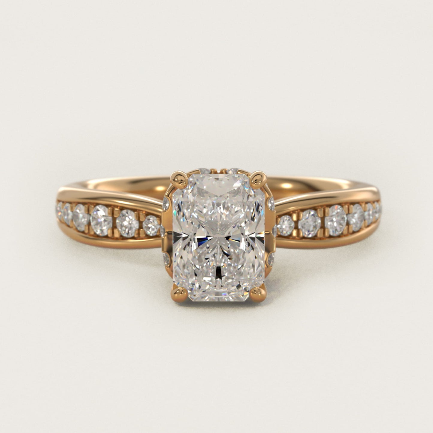 Romantic Six Prong Hidden Halo Diamond Engagement Ring in 14k Yellow Gold (1/5 ct. tw.) - Radiant Center