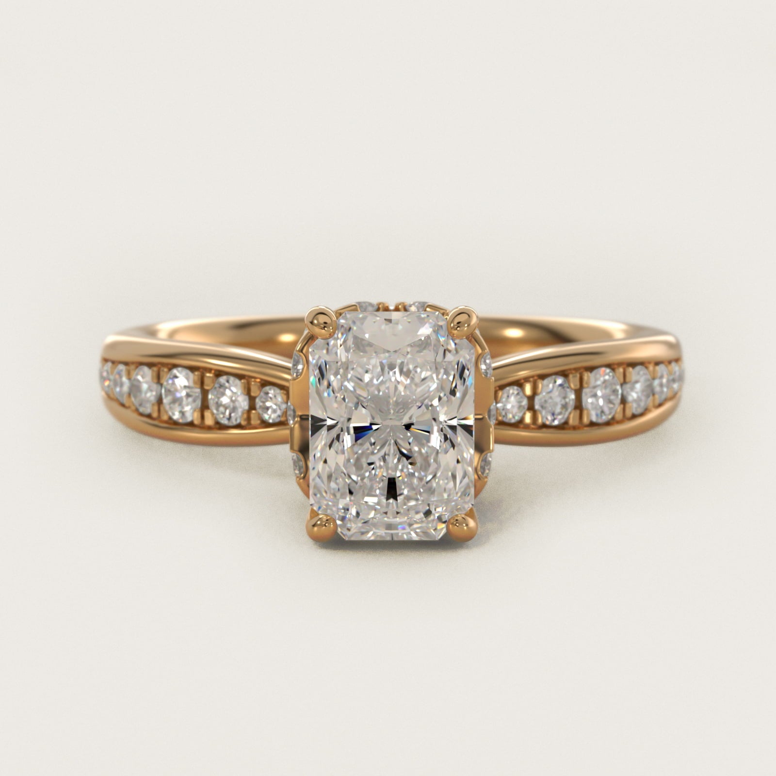 Romantic Six Prong Hidden Halo Diamond Engagement Ring in 14k Yellow Gold (1/5 ct. tw.) - Radiant Center