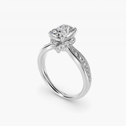 Romantic Six Prong Hidden Halo Diamond Engagement Ring in Platinum (1/5 ct. tw.) - Radiant Center