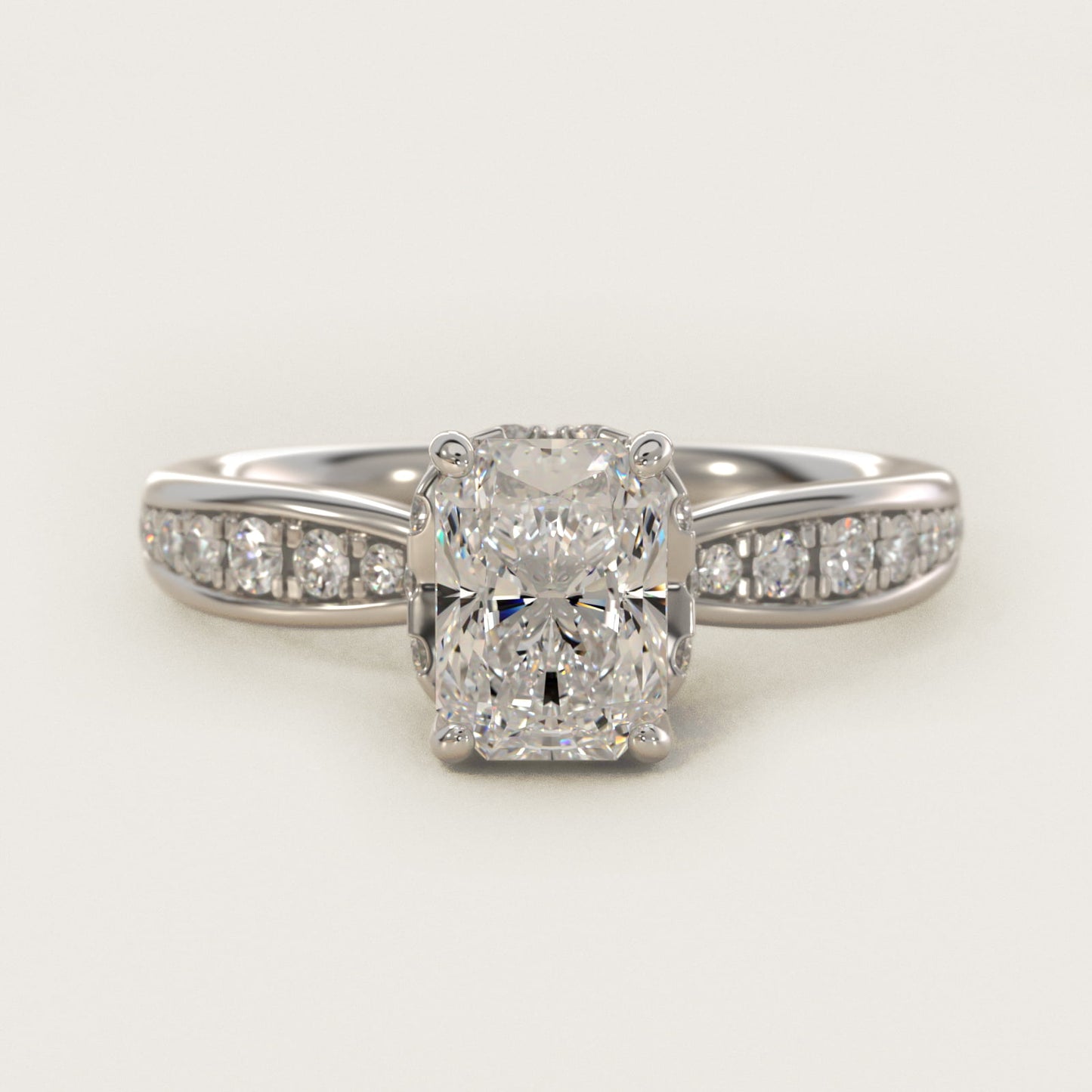 Romantic Six Prong Hidden Halo Diamond Engagement Ring in Platinum (1/5 ct. tw.) - Radiant Center