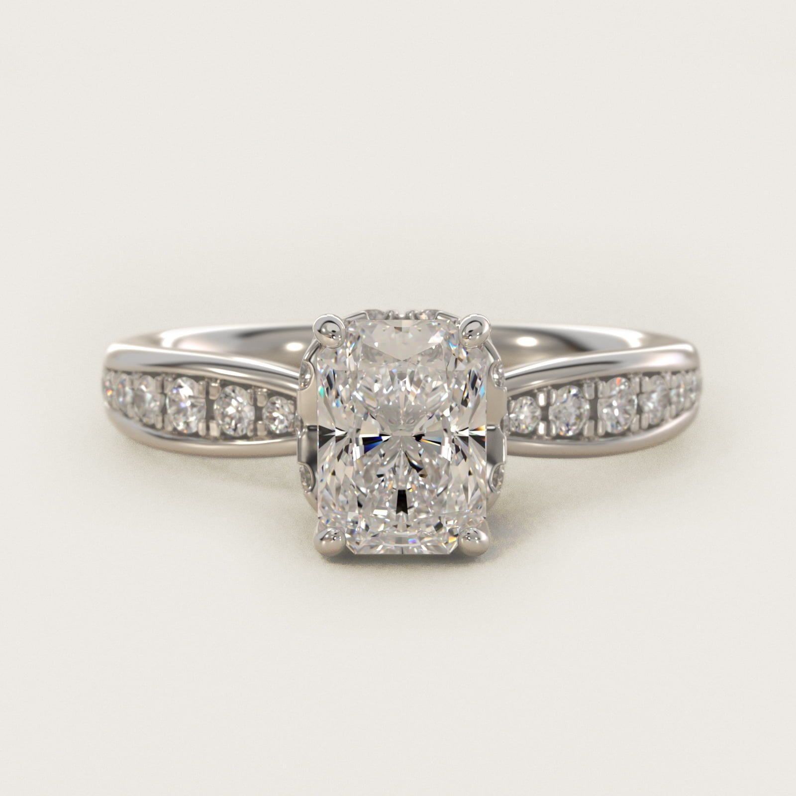 Romantic Six Prong Hidden Halo Diamond Engagement Ring in Platinum (1/5 ct. tw.) - Radiant Center