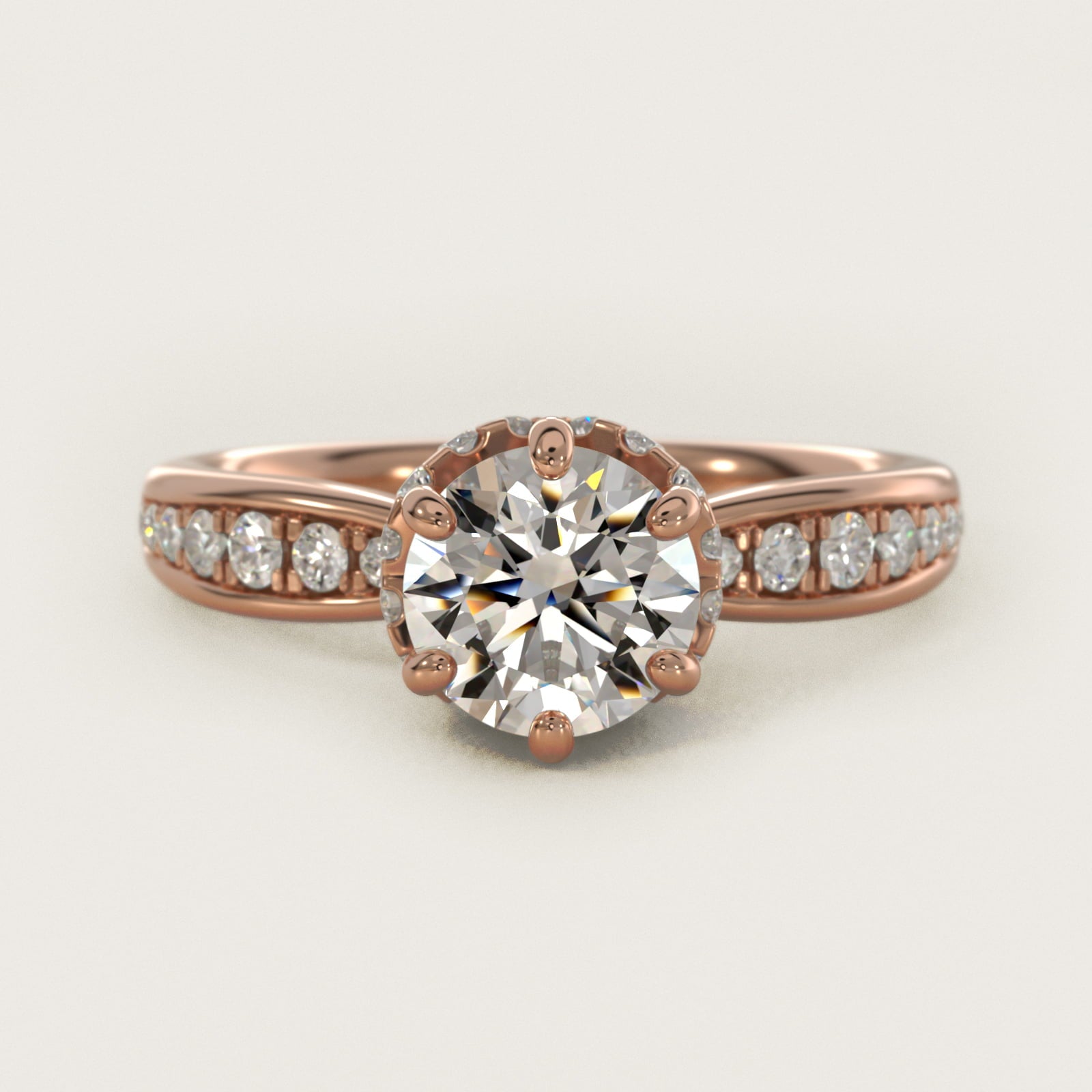 Romantic Six Prong Hidden Halo Diamond Engagement Ring in 14k Rose Gold (1/5 ct. tw.) - Round Center
