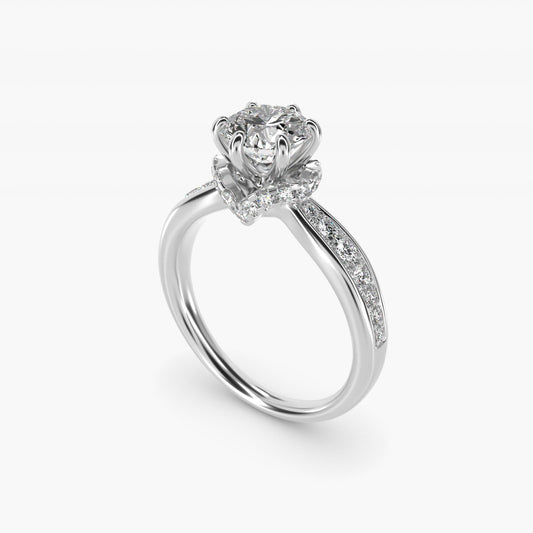 Romantic Six Prong Hidden Halo Diamond Engagement Ring in 18k White Gold (1/5 ct. tw.) - Round Center