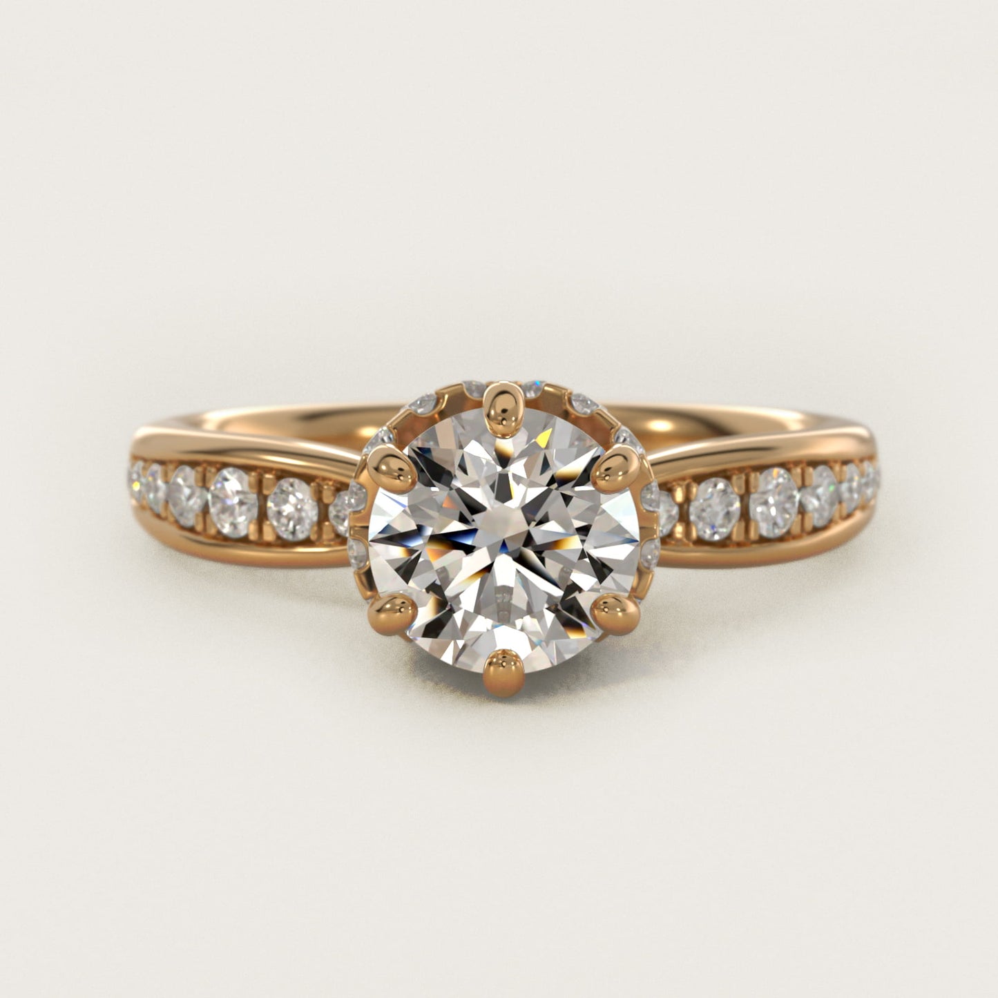 Romantic Six Prong Hidden Halo Diamond Engagement Ring in 18k Yellow Gold (1/5 ct. tw.) - Round Center