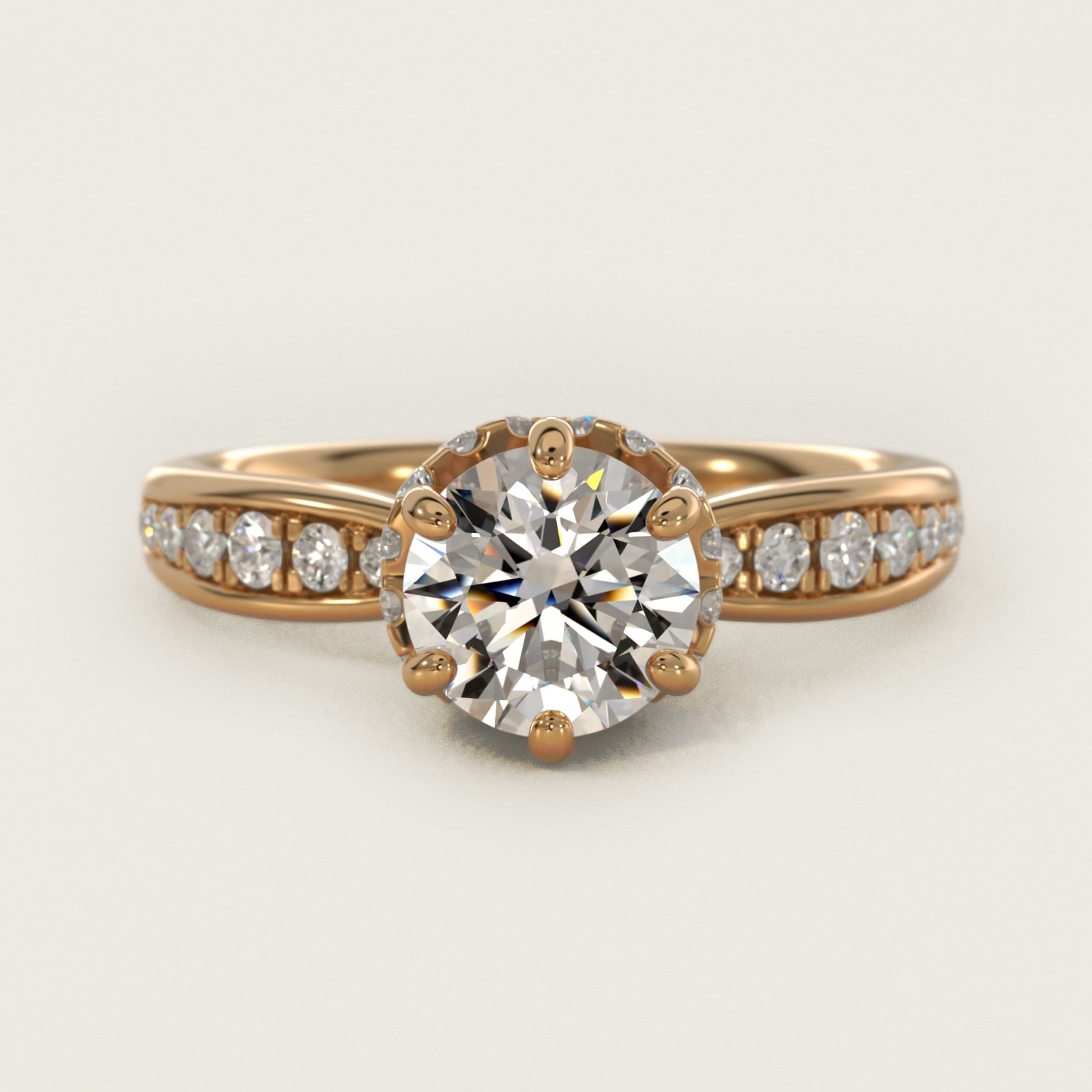 Romantic Six Prong Hidden Halo Diamond Engagement Ring in 18k Yellow Gold (1/5 ct. tw.) - Round Center