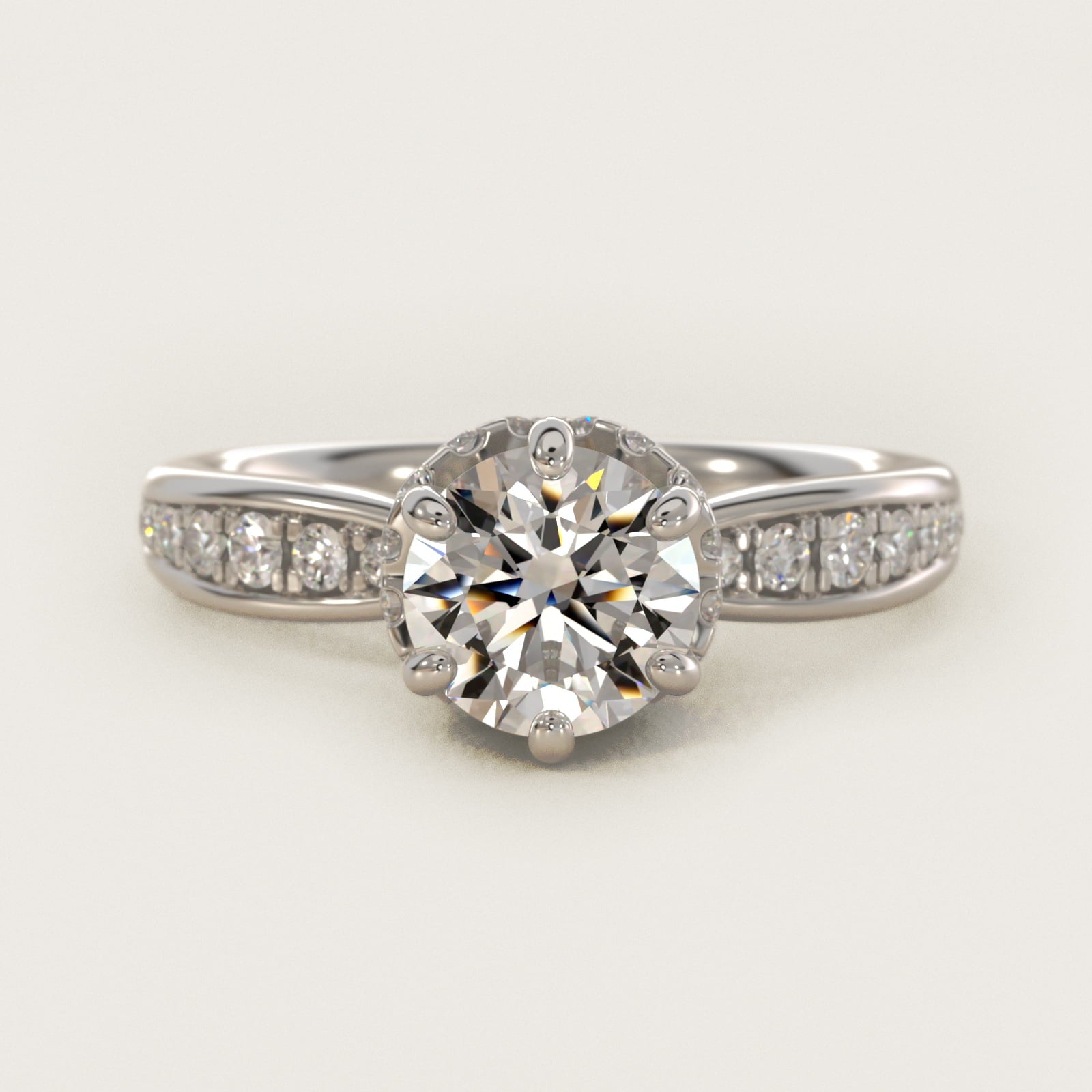 Romantic Six Prong Hidden Halo Diamond Engagement Ring in Platinum (1/5 ct. tw.) - Round Center