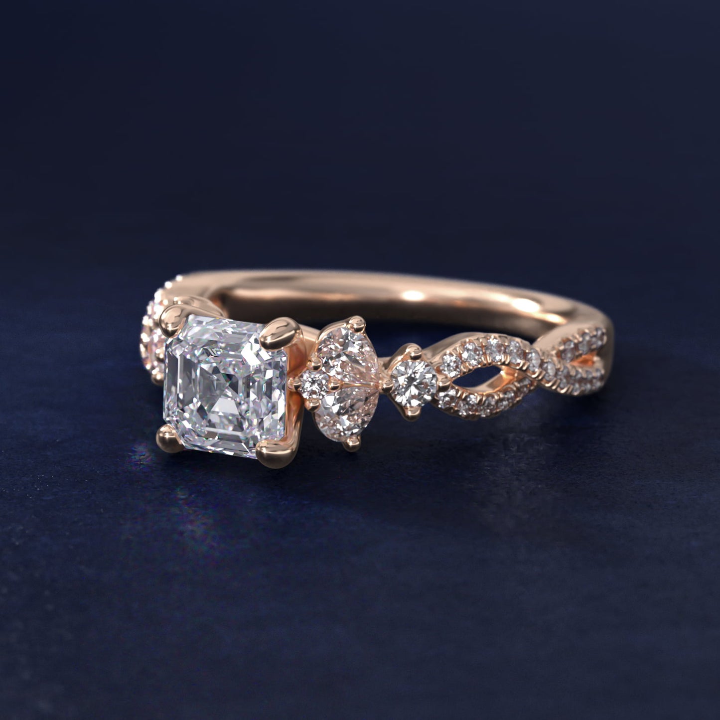 Romantic Twist Diamond Pear Accent Engagement Ring in 14k Rose Gold (1/4 ct. tw.) - Asscher Center