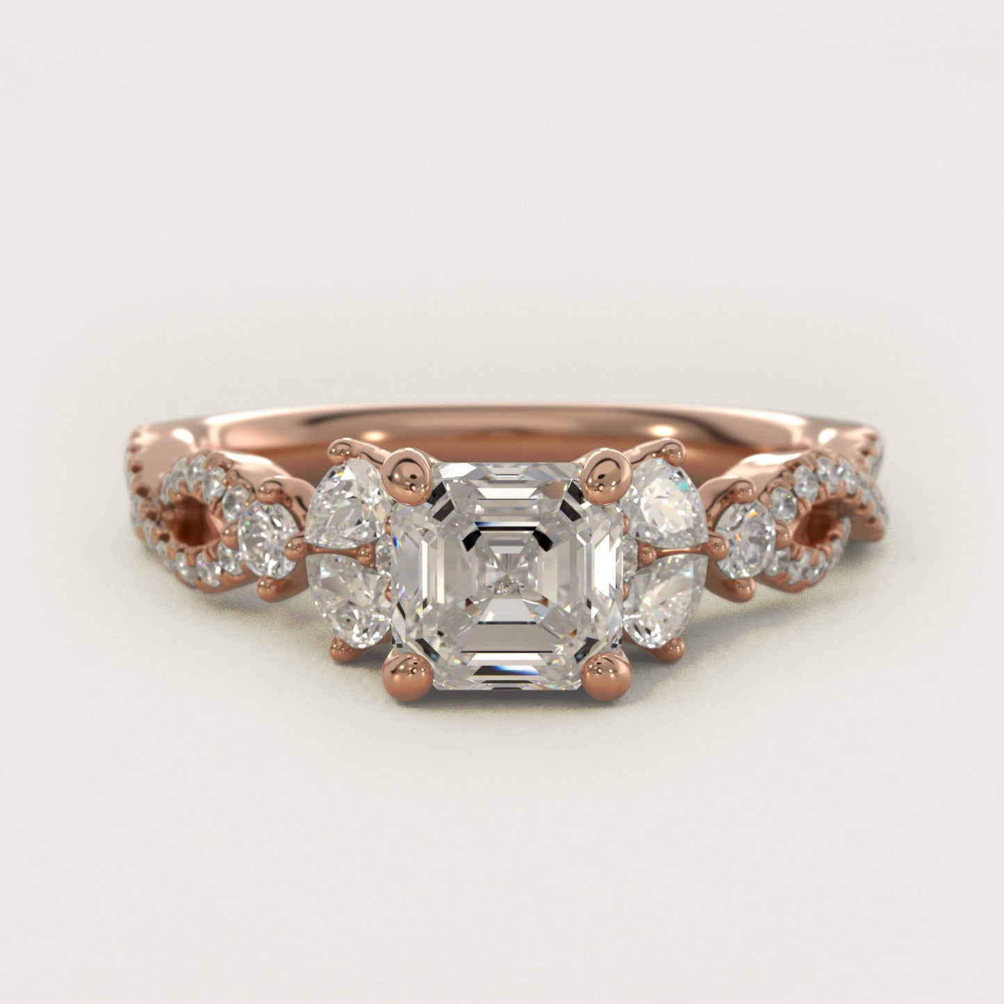 Romantic Twist Diamond Pear Accent Engagement Ring in 14k Rose Gold (1/4 ct. tw.) - Asscher Center