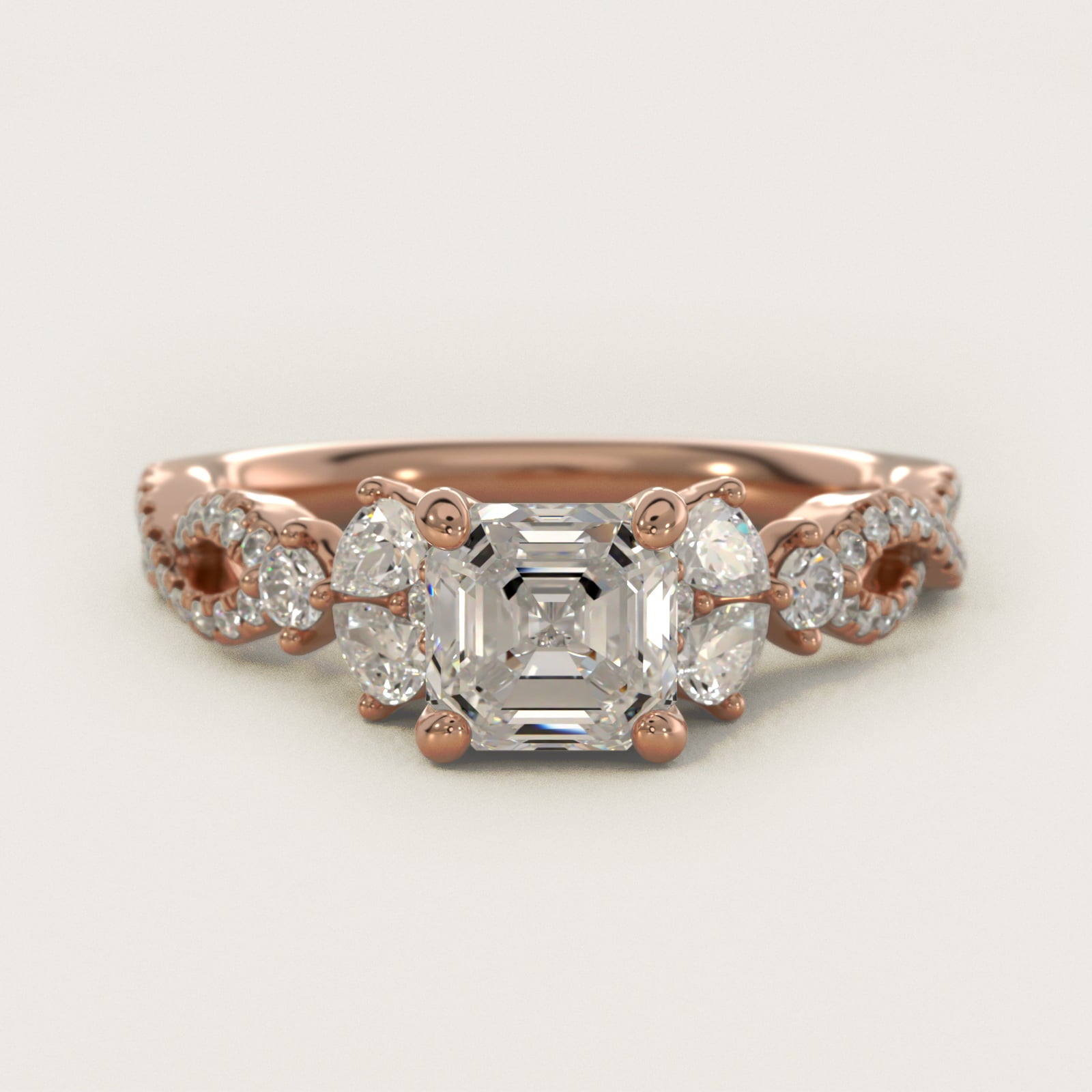 Romantic Twist Diamond Pear Accent Engagement Ring in 14k Rose Gold (1/4 ct. tw.) - Asscher Center