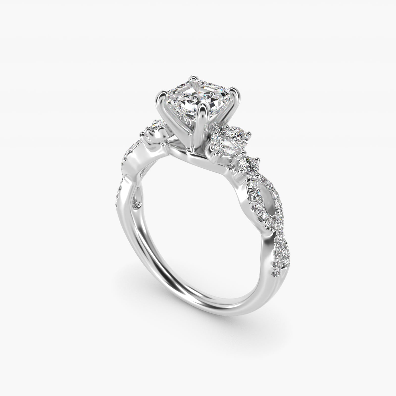 Romantic Twist Diamond Pear Accent Engagement Ring in 14k White Gold (1/4 ct. tw.) - Asscher Center