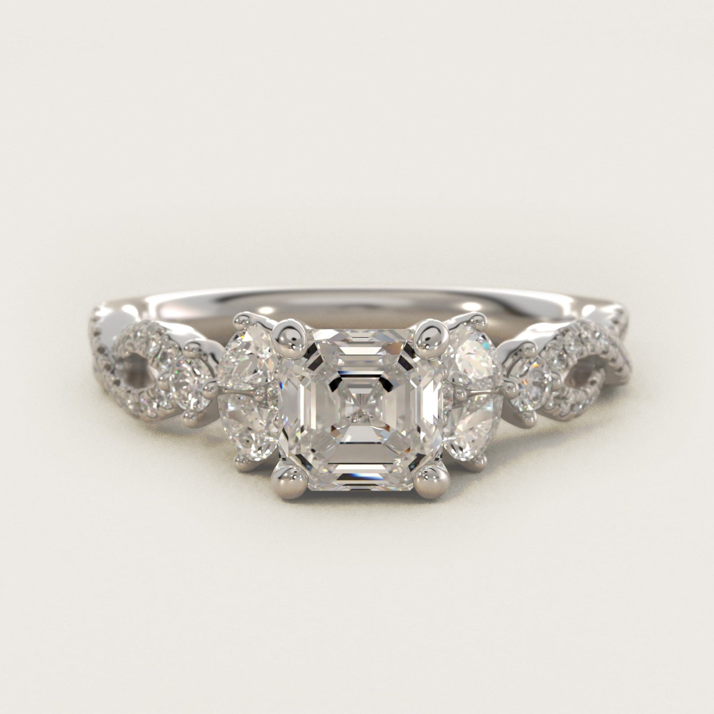 Romantic Twist Diamond Pear Accent Engagement Ring in 18k White Gold (1/4 ct. tw.) - Asscher Center
