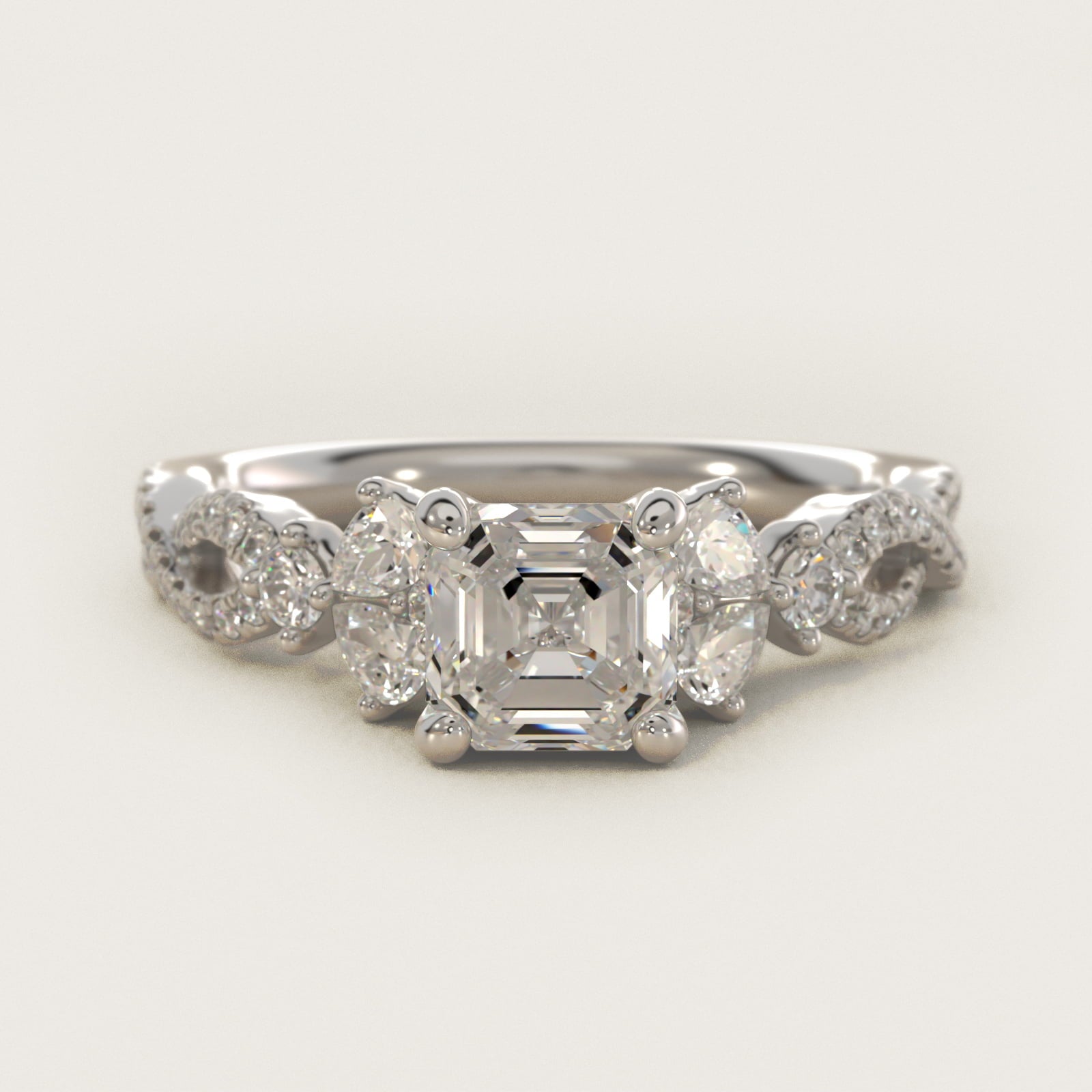 Romantic Twist Diamond Pear Accent Engagement Ring in 18k White Gold (1/4 ct. tw.) - Asscher Center
