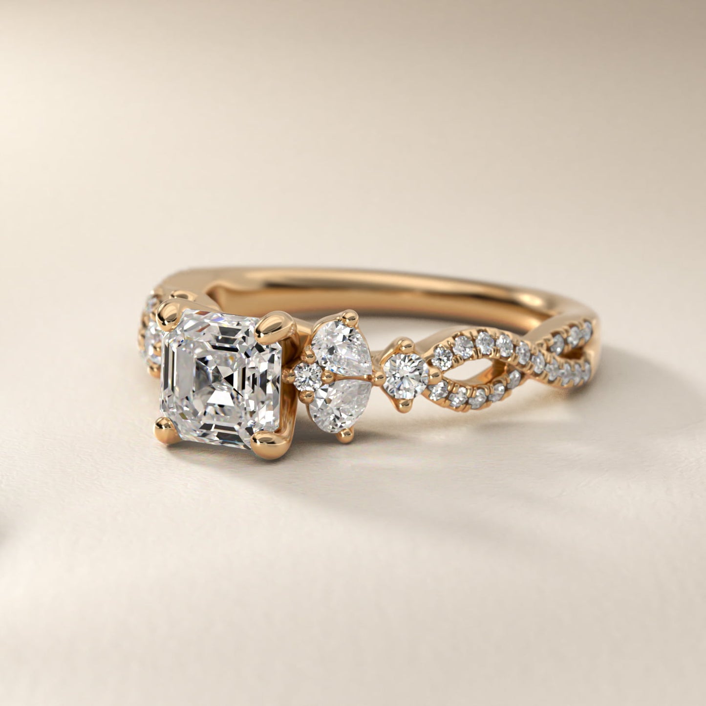 Romantic Twist Diamond Pear Accent Engagement Ring in 14k Yellow Gold (1/4 ct. tw.) - Asscher Center