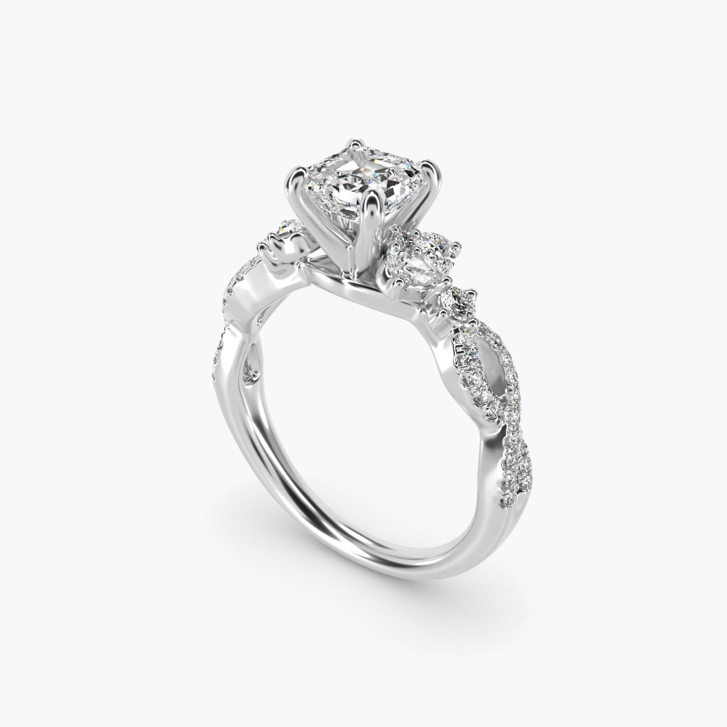 Romantic Twist Diamond Pear Accent Engagement Ring in Platinum (1/4 ct. tw.) - Asscher Center
