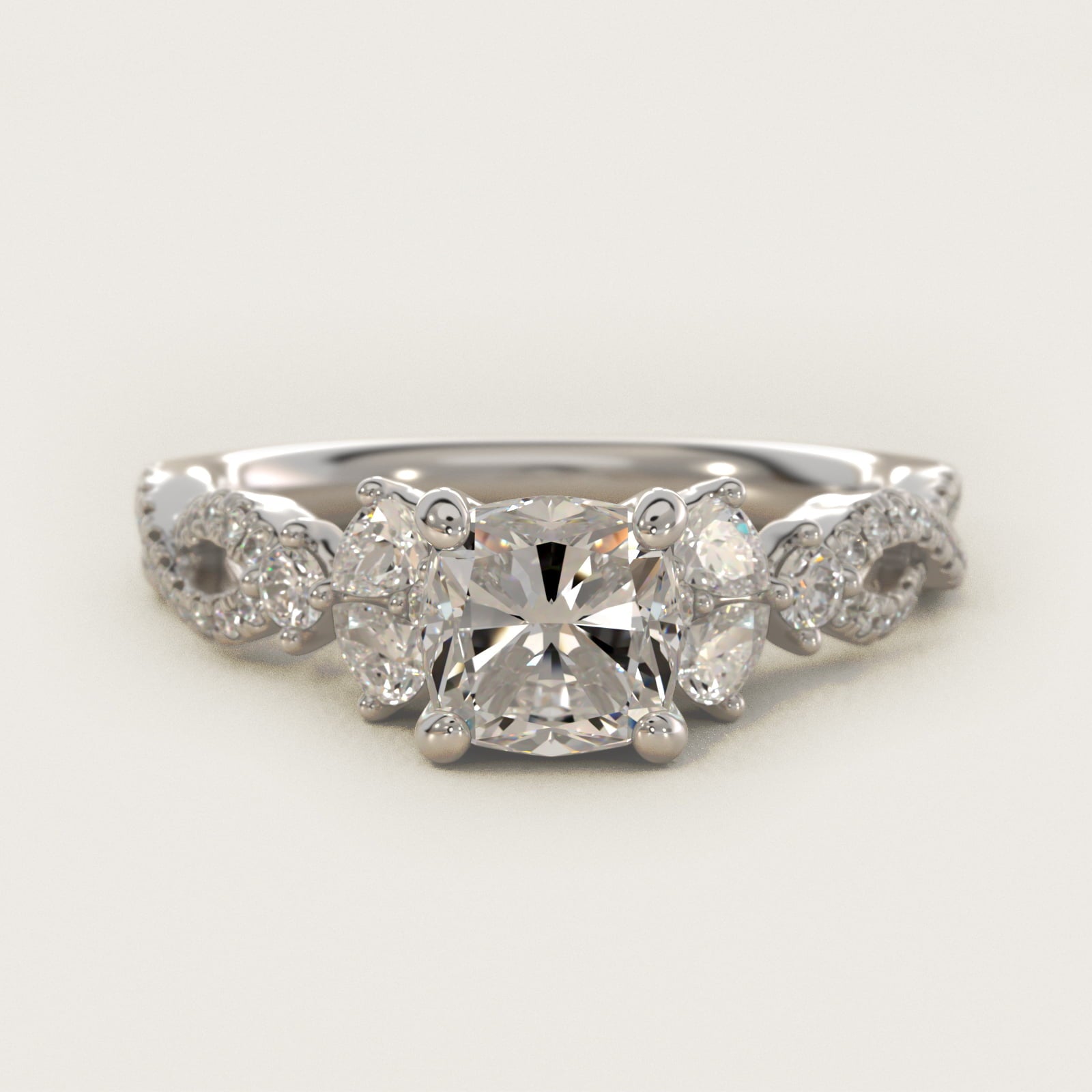 Romantic Twist Diamond Pear Accent Engagement Ring in 14k White Gold (1/4 ct. tw.) - Cushion Center