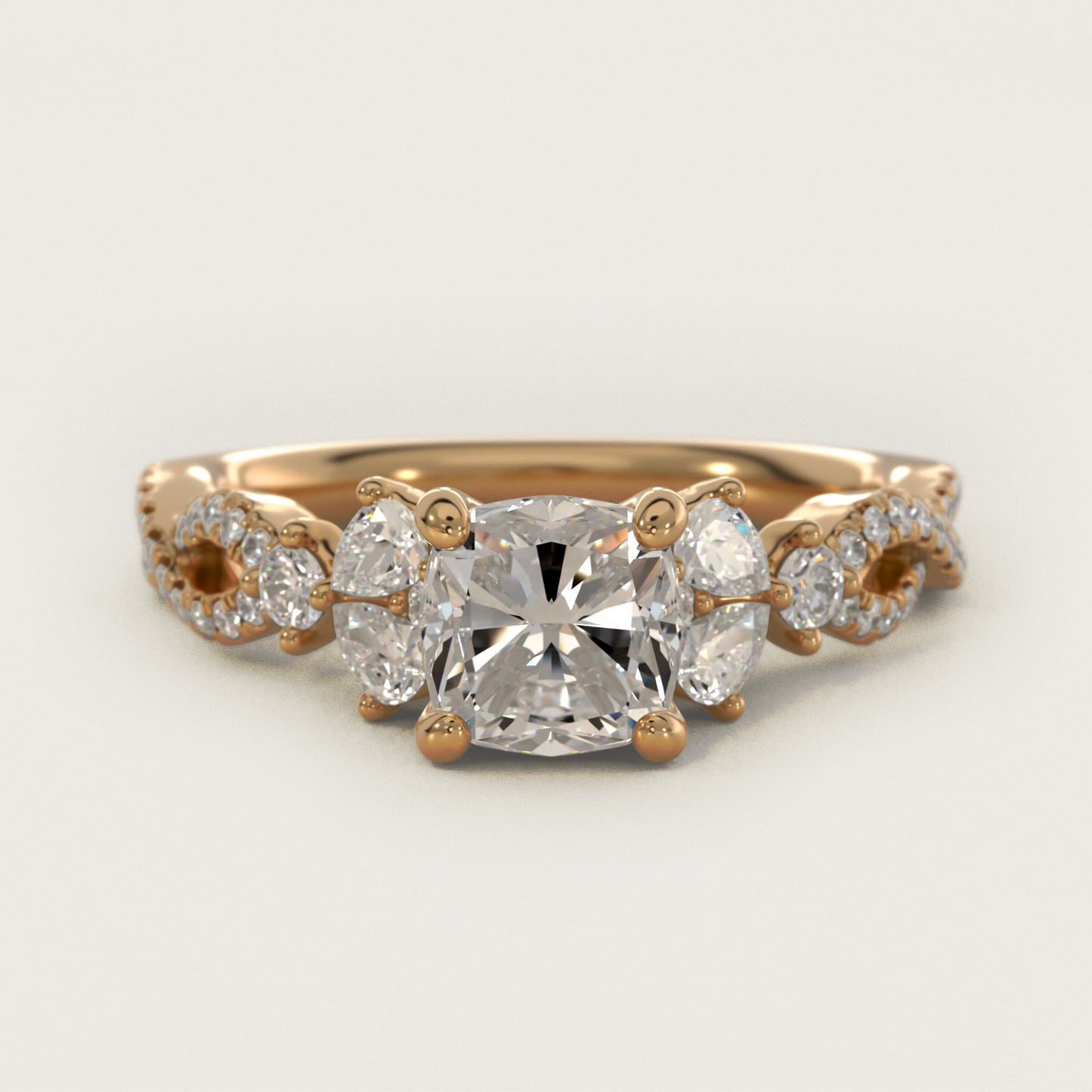 Romantic Twist Diamond Pear Accent Engagement Ring in 14k Yellow Gold (1/4 ct. tw.) - Cushion Center