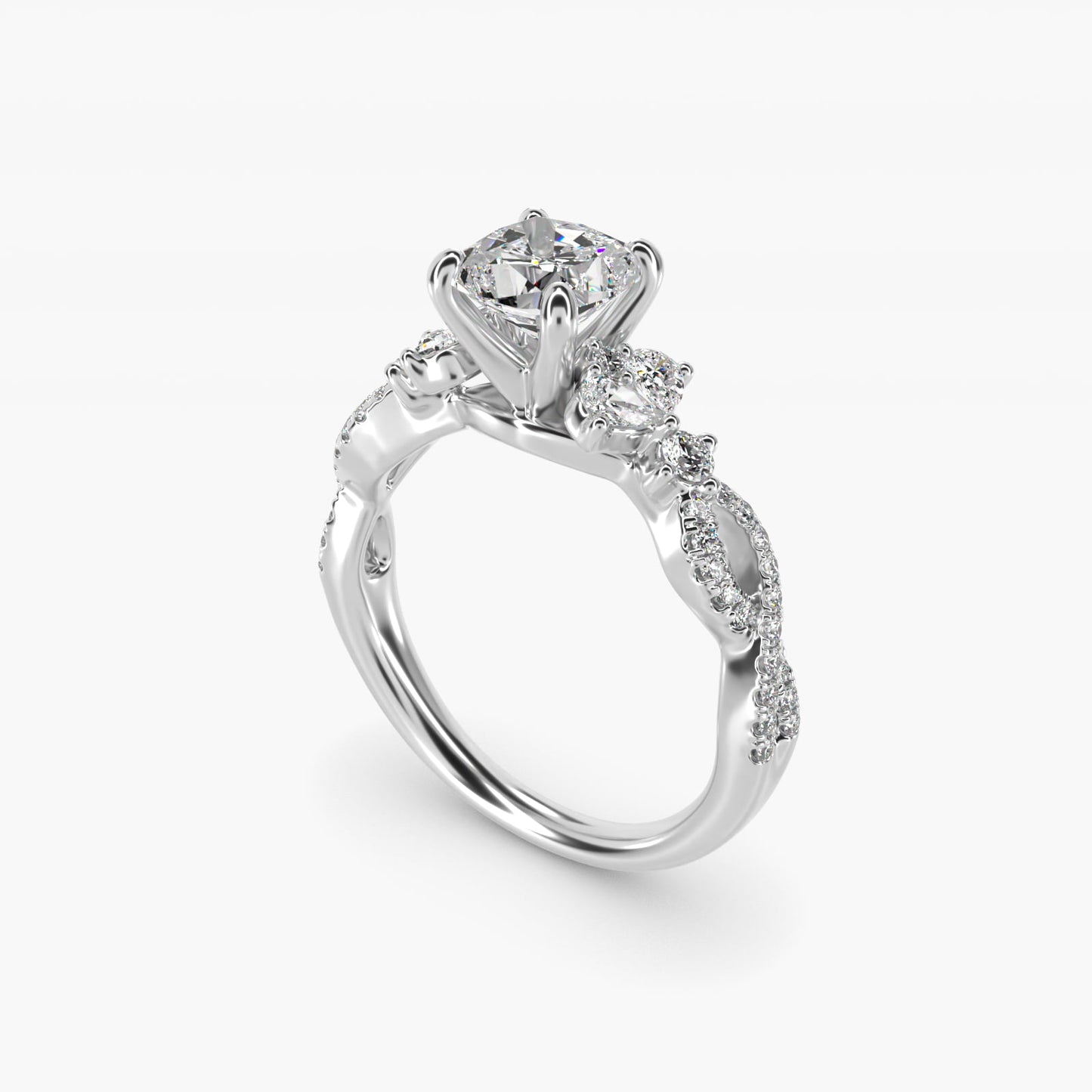 Romantic Twist Diamond Pear Accent Engagement Ring in Platinum (1/4 ct. tw.) - Cushion Center