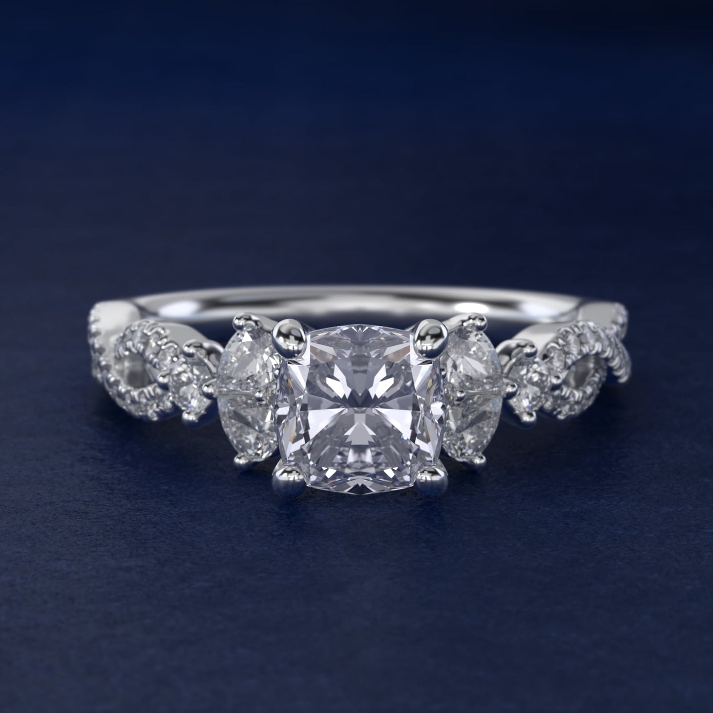 Romantic Twist Diamond Pear Accent Engagement Ring in Platinum (1/4 ct. tw.) - Cushion Center