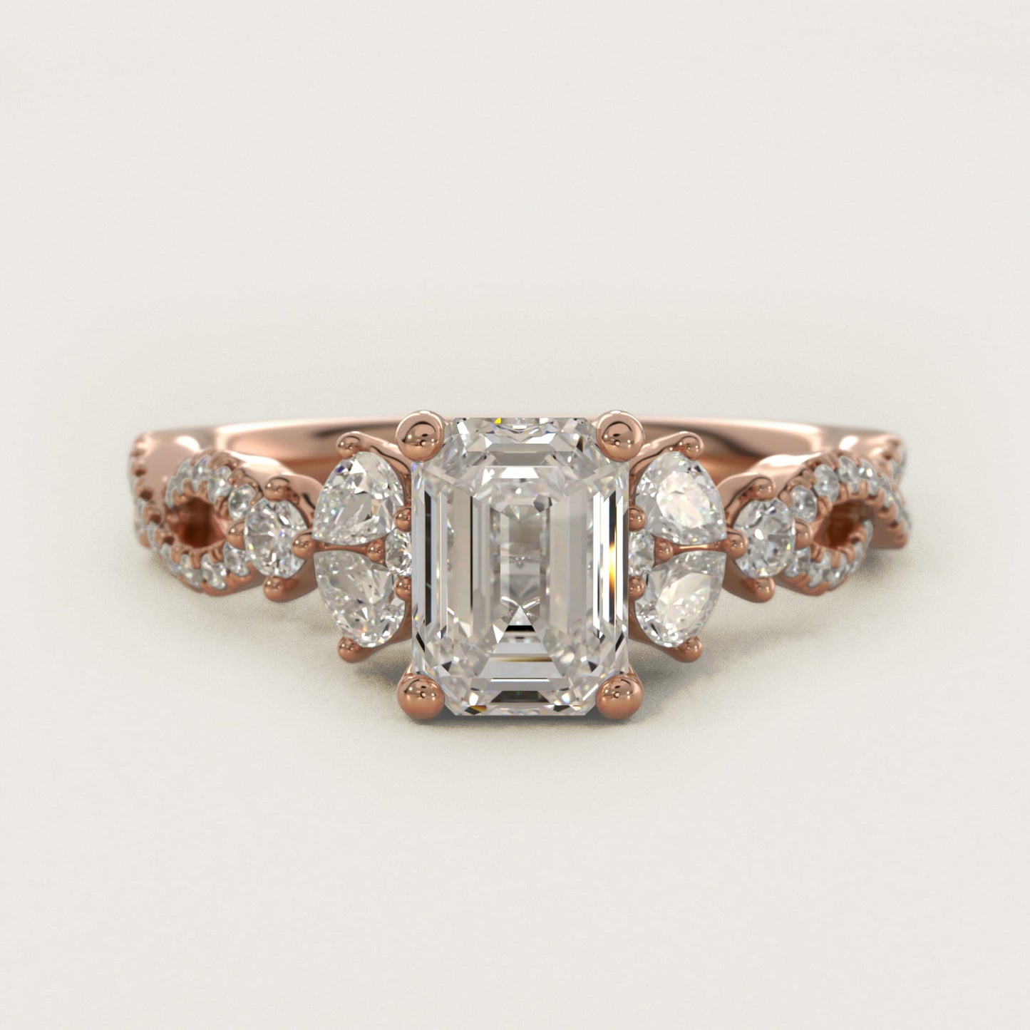Romantic Twist Diamond Pear Accent Engagement Ring in 14k Rose Gold (1/4 ct. tw.) - Emerald Center
