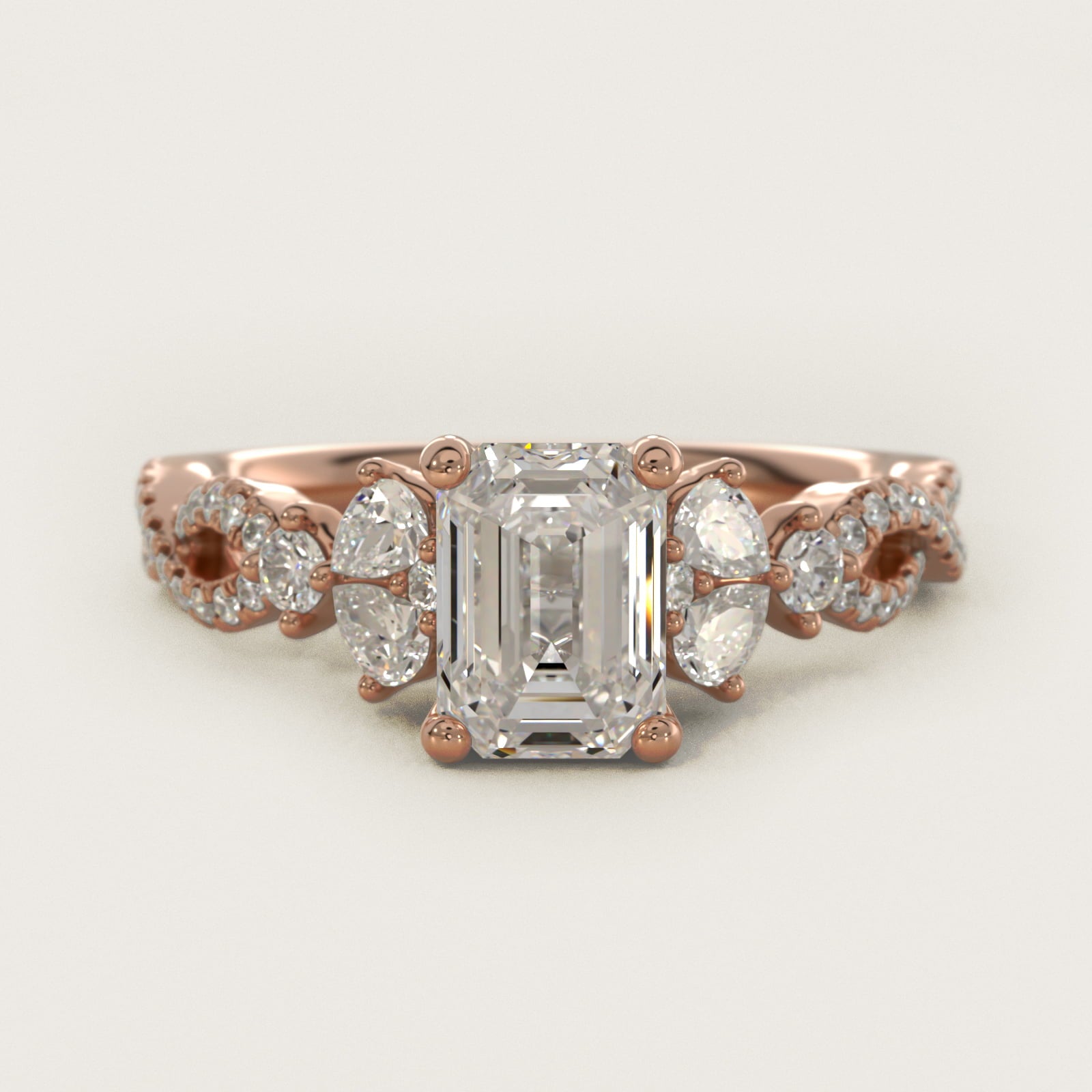 Romantic Twist Diamond Pear Accent Engagement Ring in 18k Rose Gold (1/4 ct. tw.) - Emerald Center
