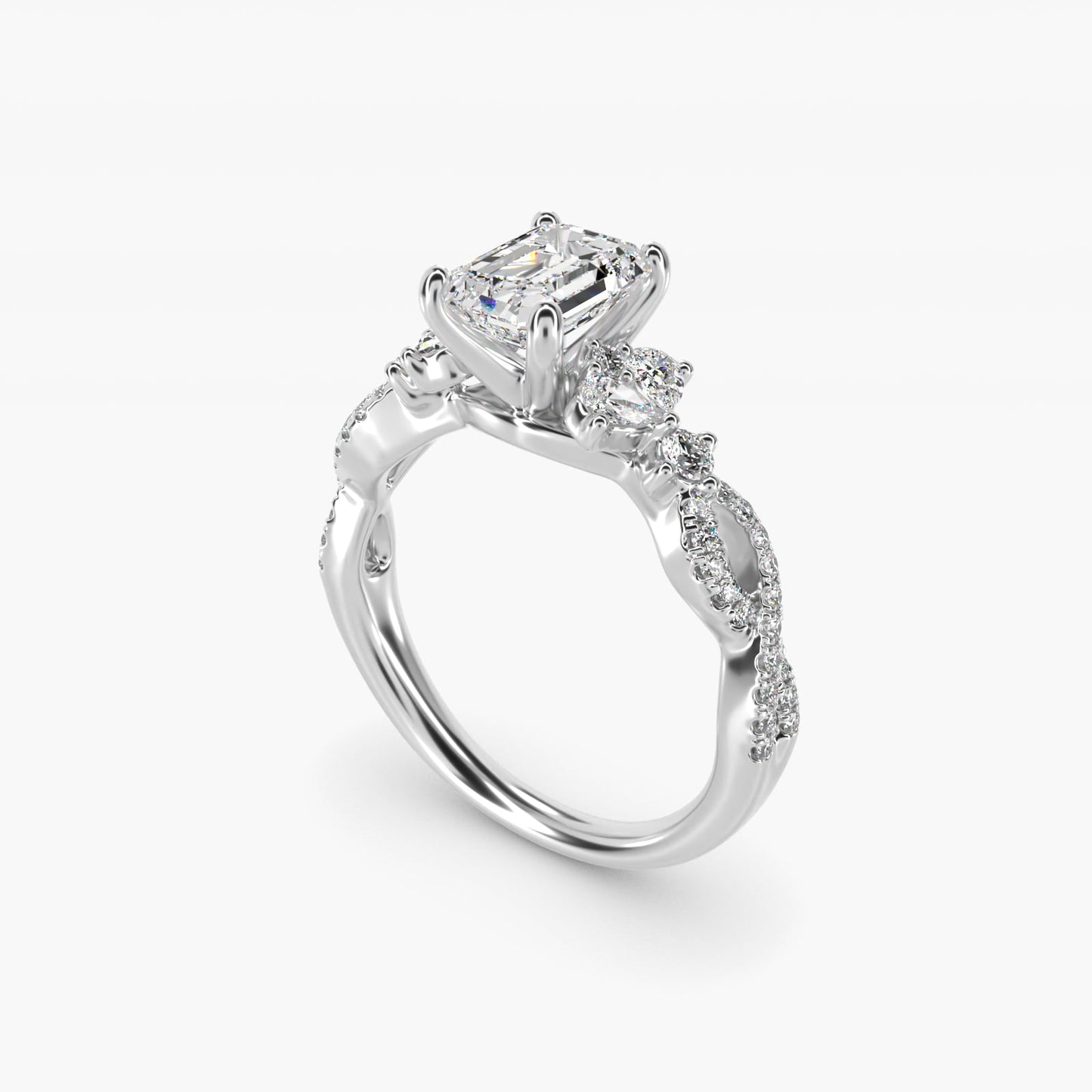 Romantic Twist Diamond Pear Accent Engagement Ring in 14k White Gold (1/4 ct. tw.) - Emerald Center