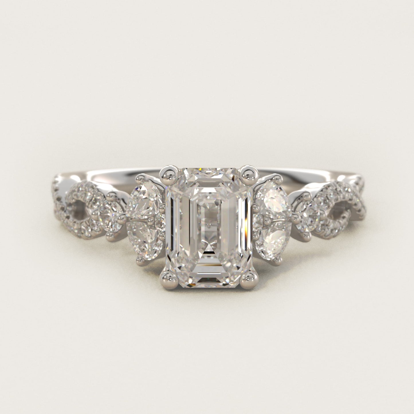 Romantic Twist Diamond Pear Accent Engagement Ring in 14k White Gold (1/4 ct. tw.) - Emerald Center