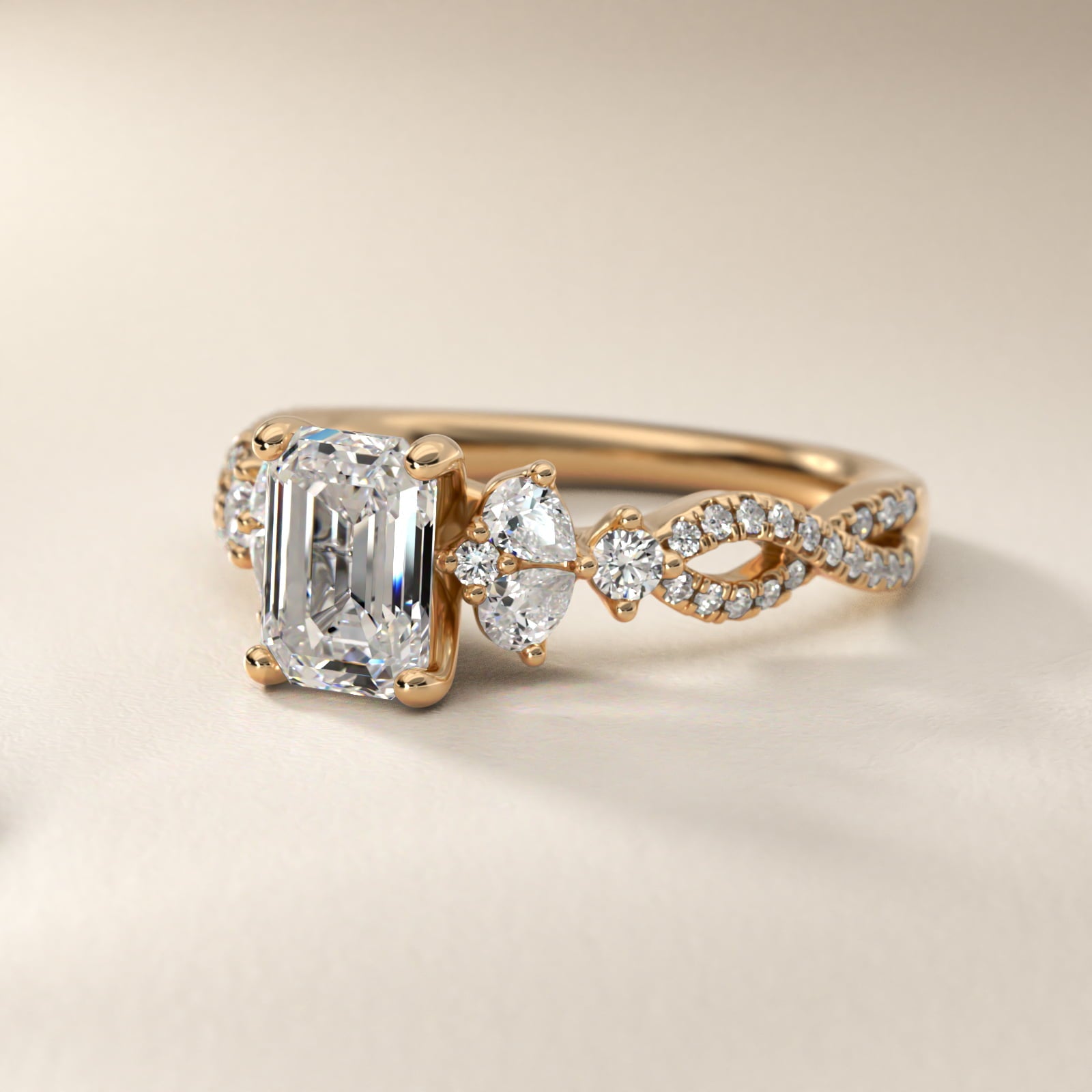 Romantic Twist Diamond Pear Accent Engagement Ring in 14k Yellow Gold (1/4 ct. tw.) - Emerald Center